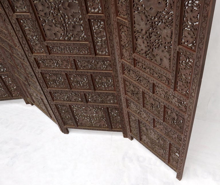 Southeast Asian Four-Panel Finely Carved Teak Room Divider Screen For Sale