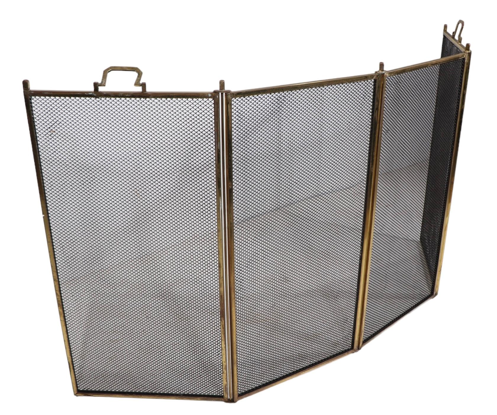 Four Panel Folding Fireplace Screen Spark Gard  In Good Condition For Sale In New York, NY