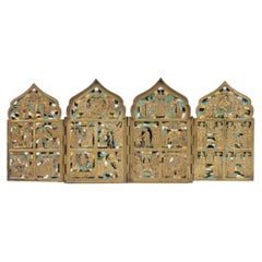 Four-Panel Folding Icon "The Twelve Great Feasts" with Five-Color Enamel, Russia