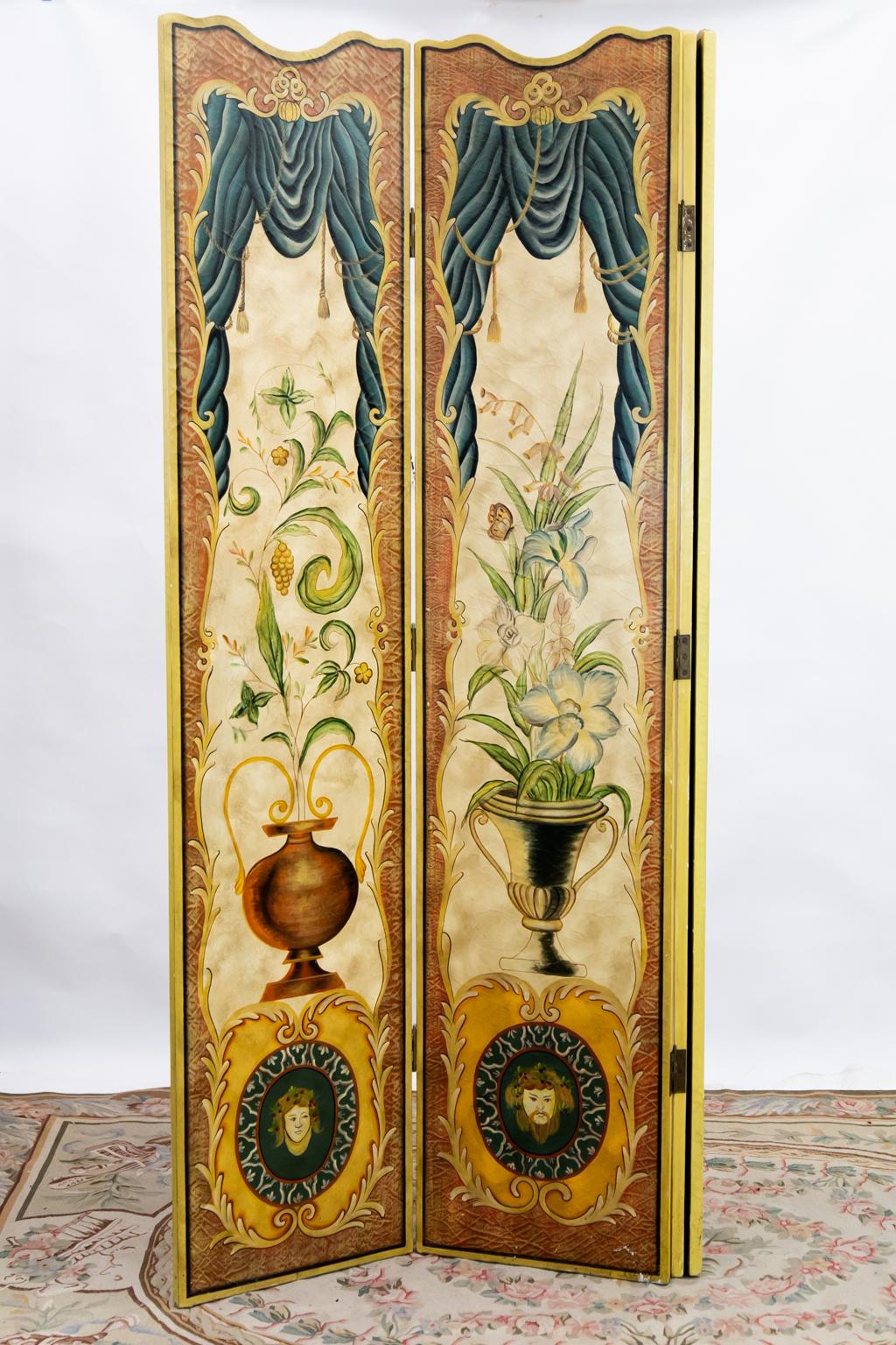 Four Panel Folding Painted Screen For Sale 1