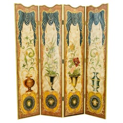 Vintage Four Panel Folding Painted Screen