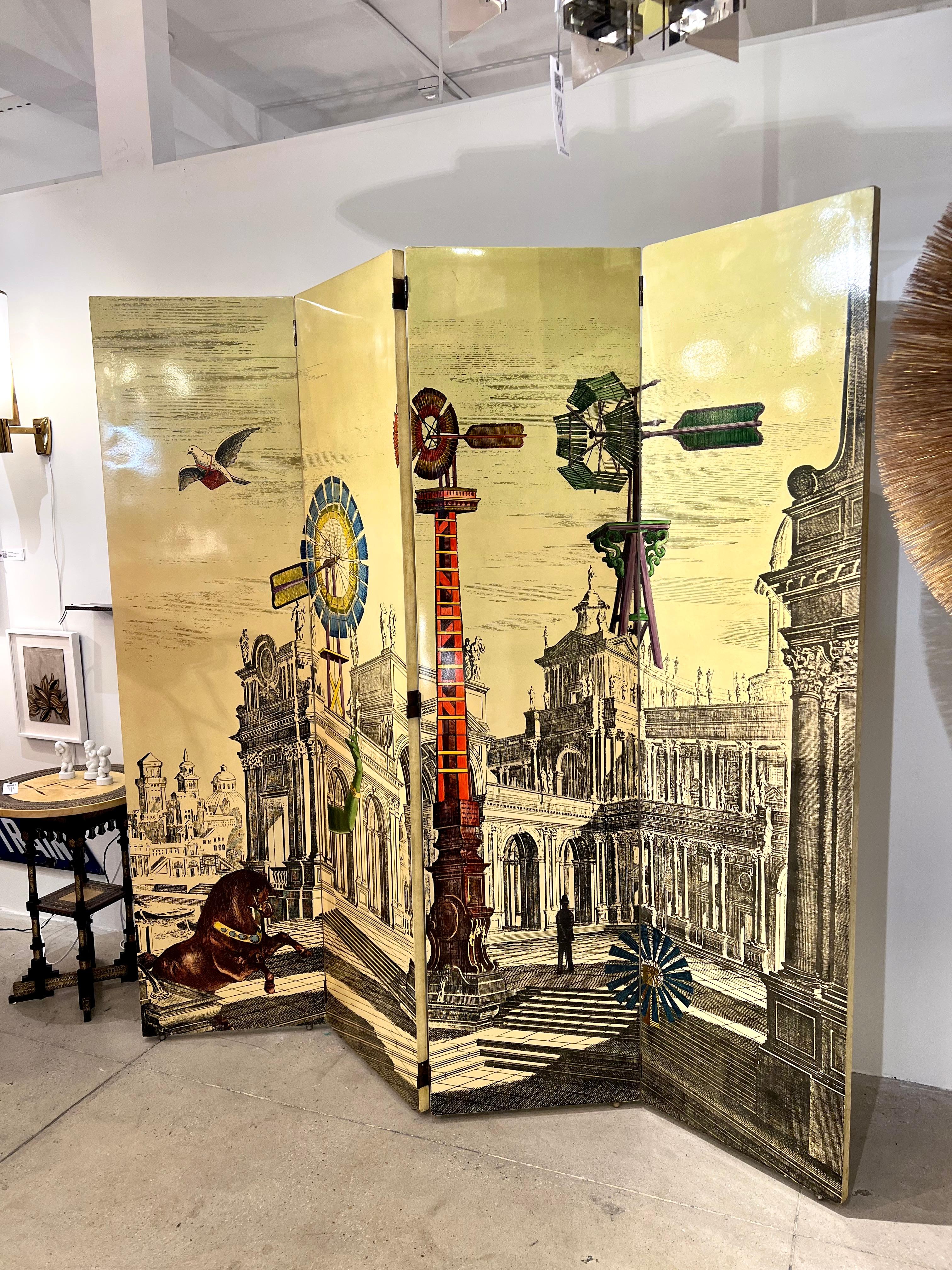 Four-Panel Folding Screen by Piero Fornasetti For Sale 3