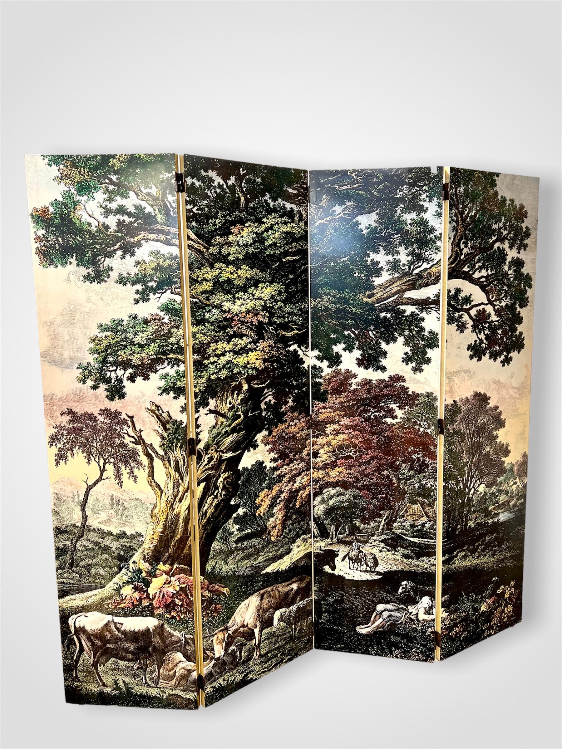 Mid-Century Modern Four-Panel Folding Screen by Piero Fornasetti For Sale