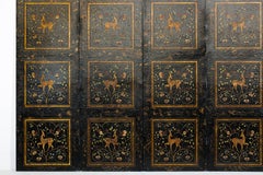 Four-Panel Gilt Black Lacquered Screen with Deer and Floral Motifs