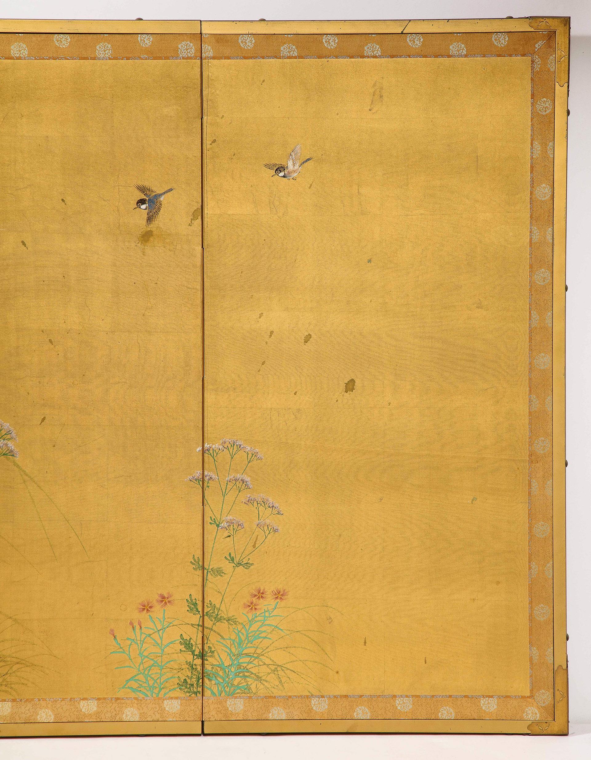 Four Panel Gold Leaf Screen For Sale 1