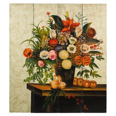Four-Panel Hand-Painted Folding Screen with Still-Life Floral Composition