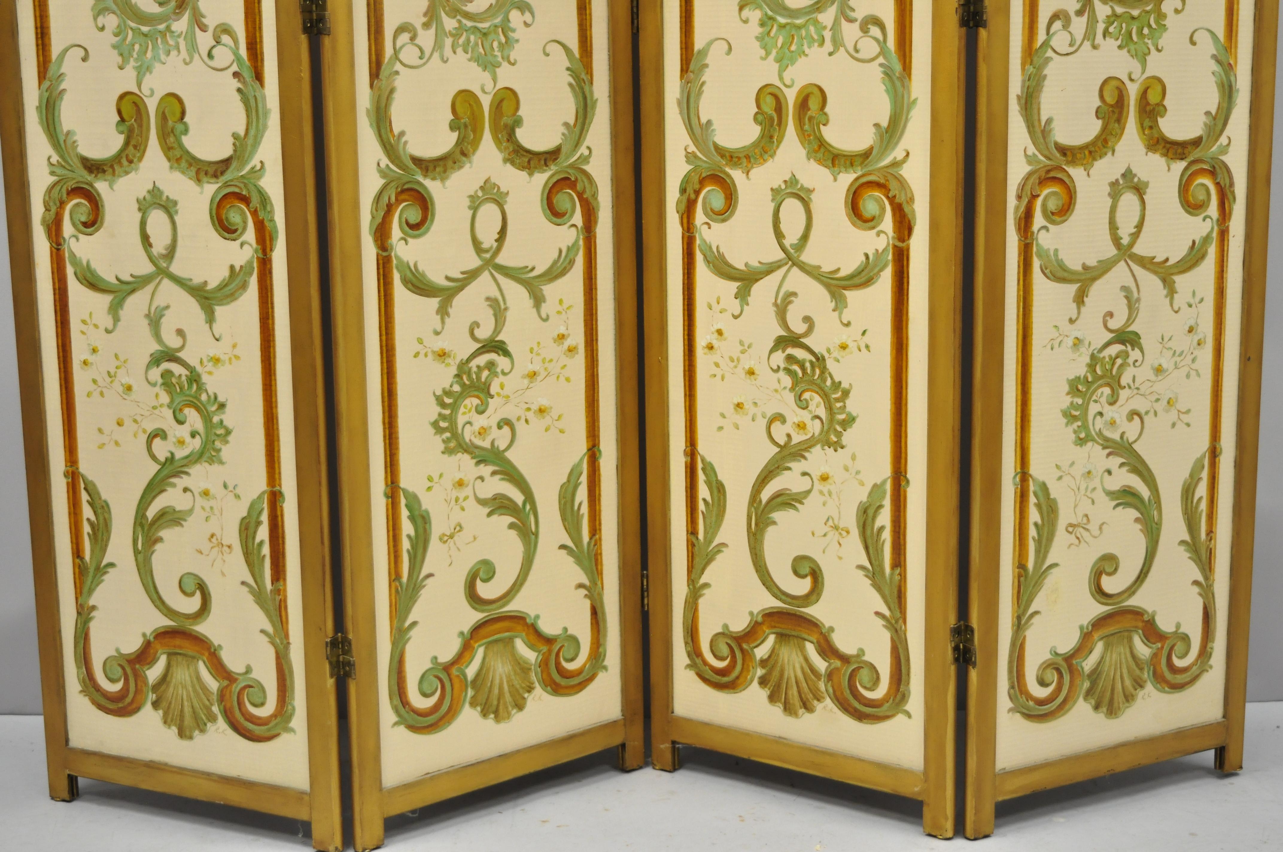 Four Panel Hand Painted French Cherub Putti Musical Dressing Screen Room Divider 1