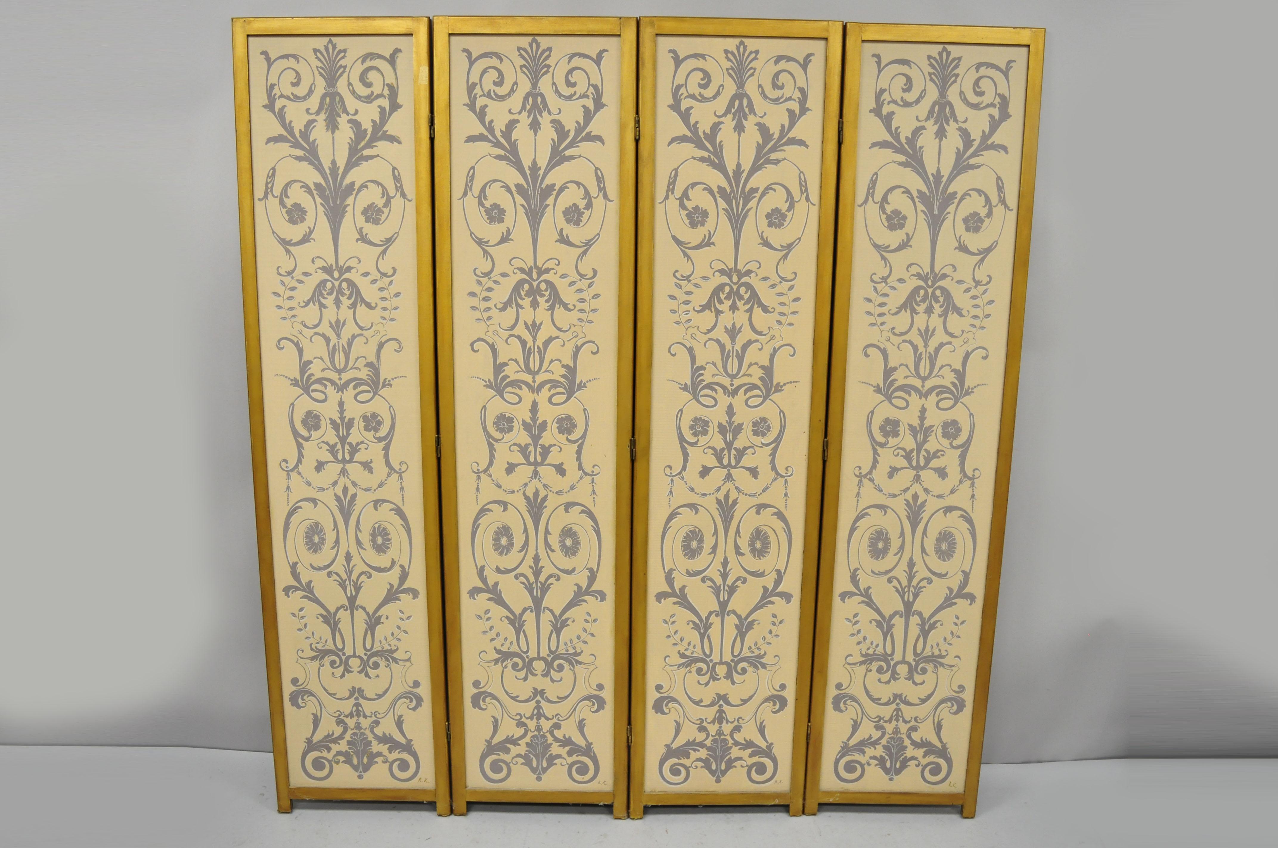 Four Panel Hand Painted French Cherub Putti Musical Dressing Screen Room Divider 3