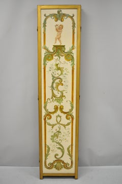 Four Panel Hand Painted French Cherub Putti Musical Dressing Screen Room Divider