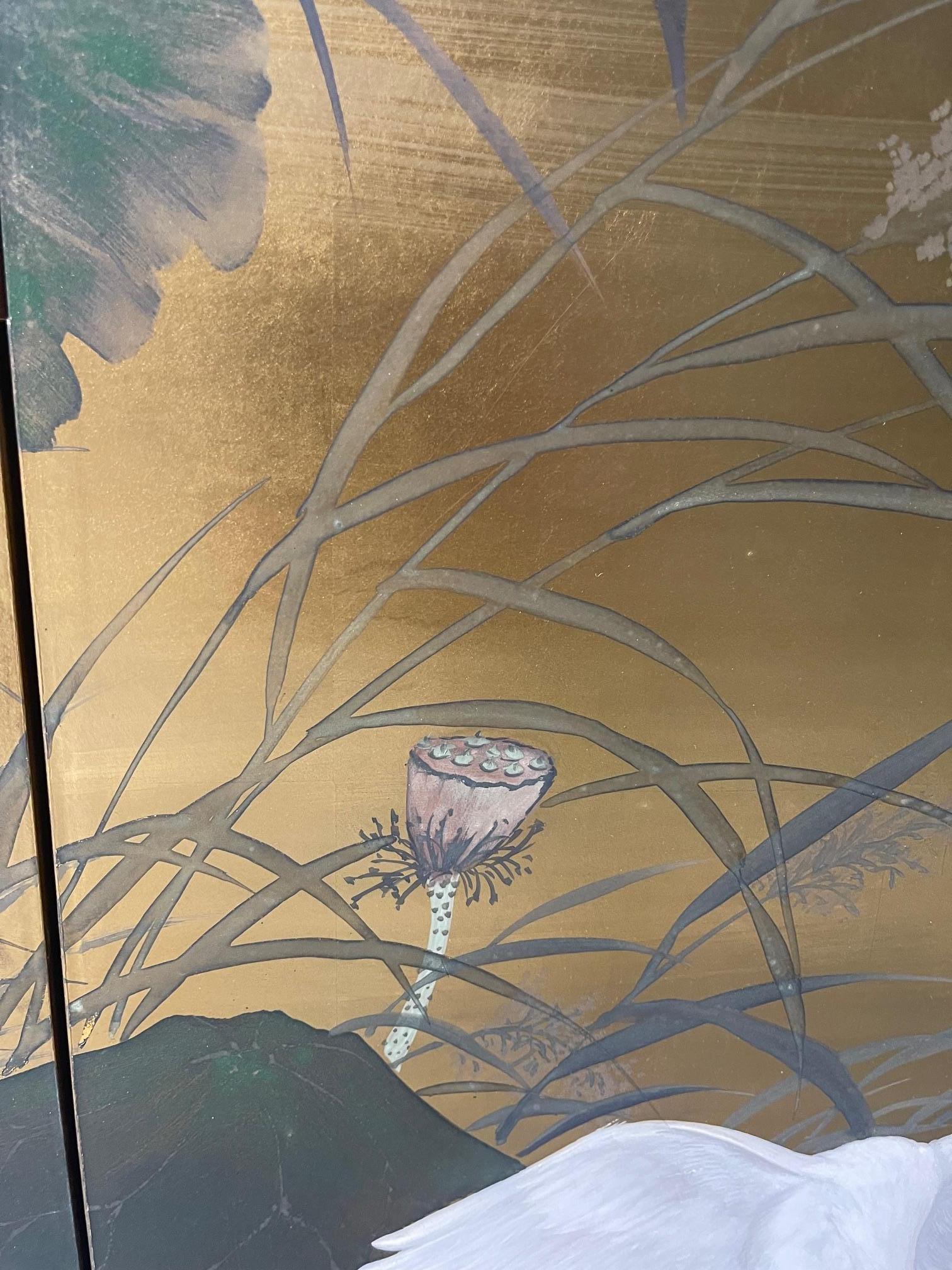 Vierteiliger japanischer Byobu-Paravent mit klappbarem Byobu-Raumteiler mit einer Szene von Egrets, 20. Jahrhundert im Angebot 8