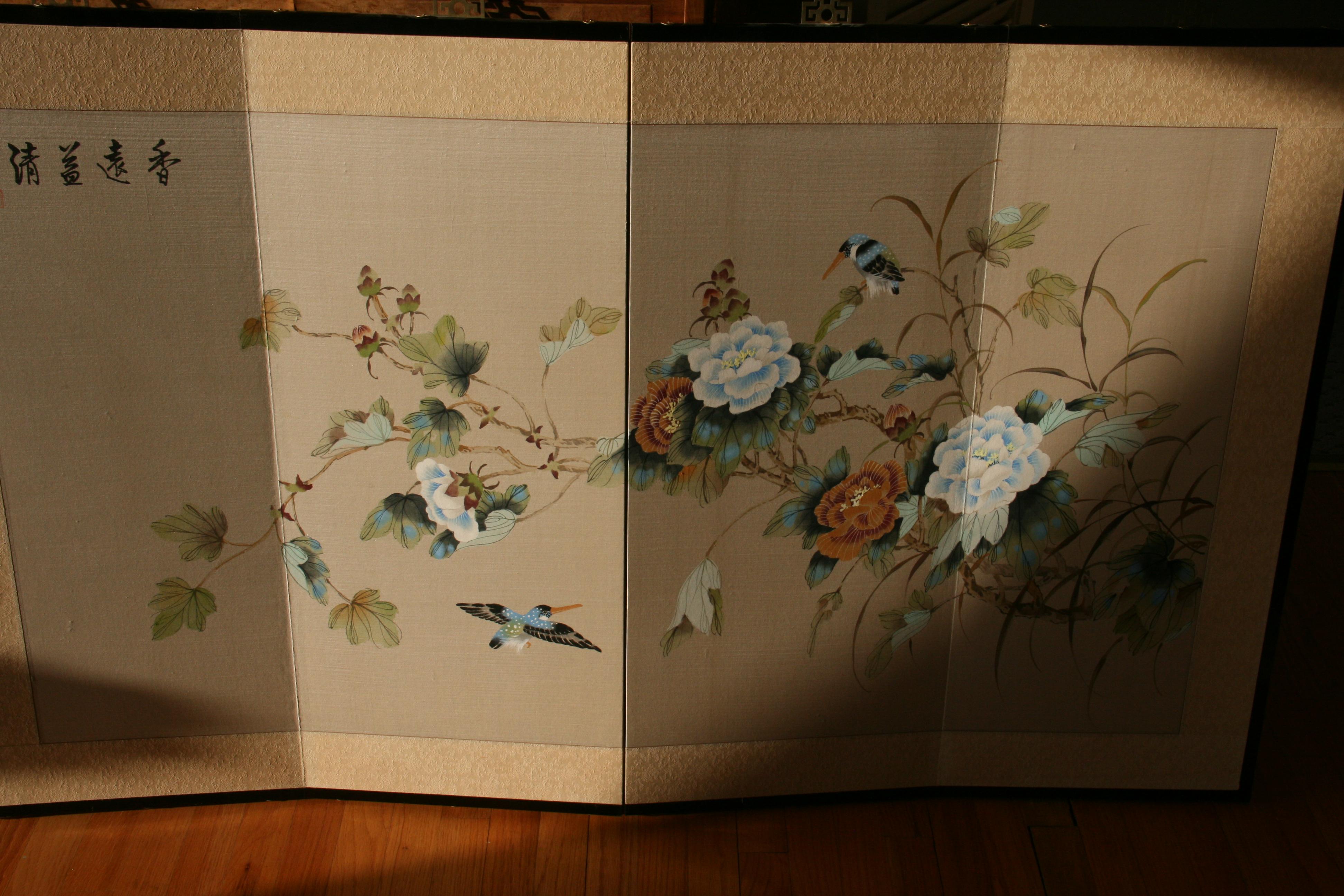 Four Panel Japanese  Screen Birds and Flowers 12