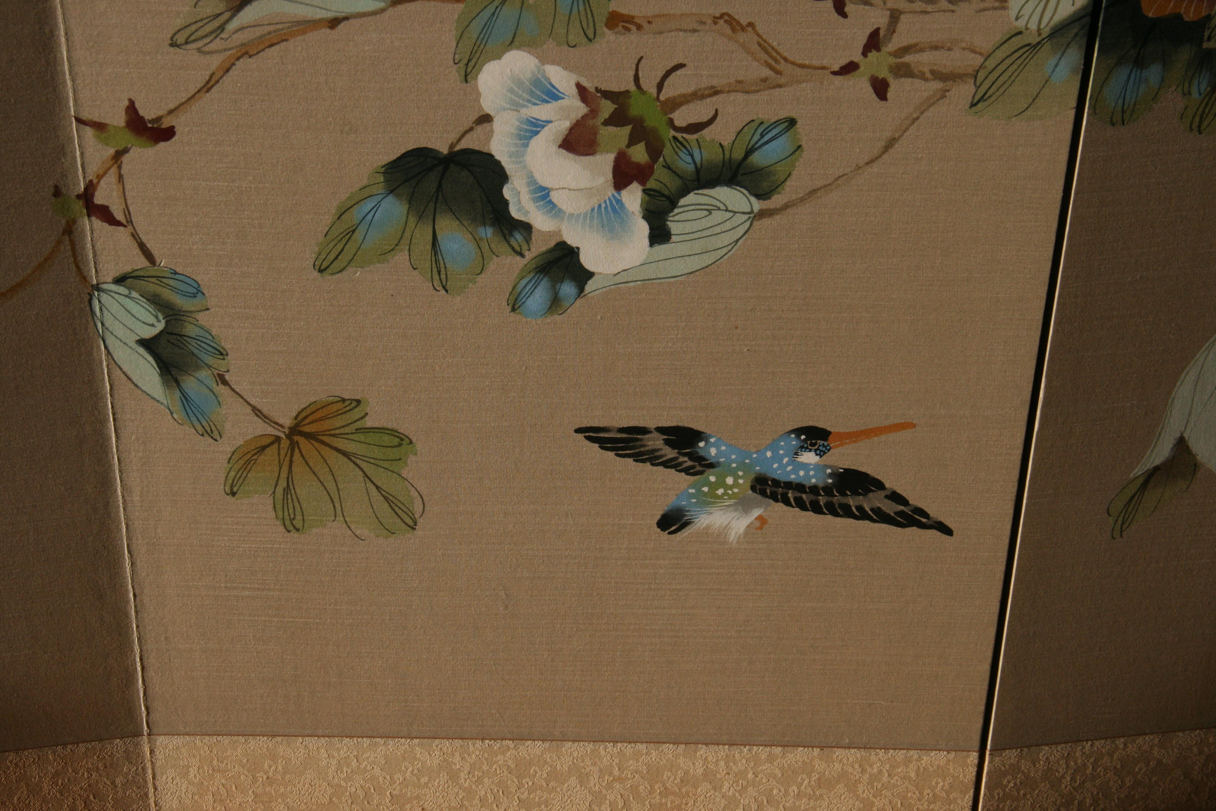 Four Panel Japanese  Screen Birds and Flowers 13