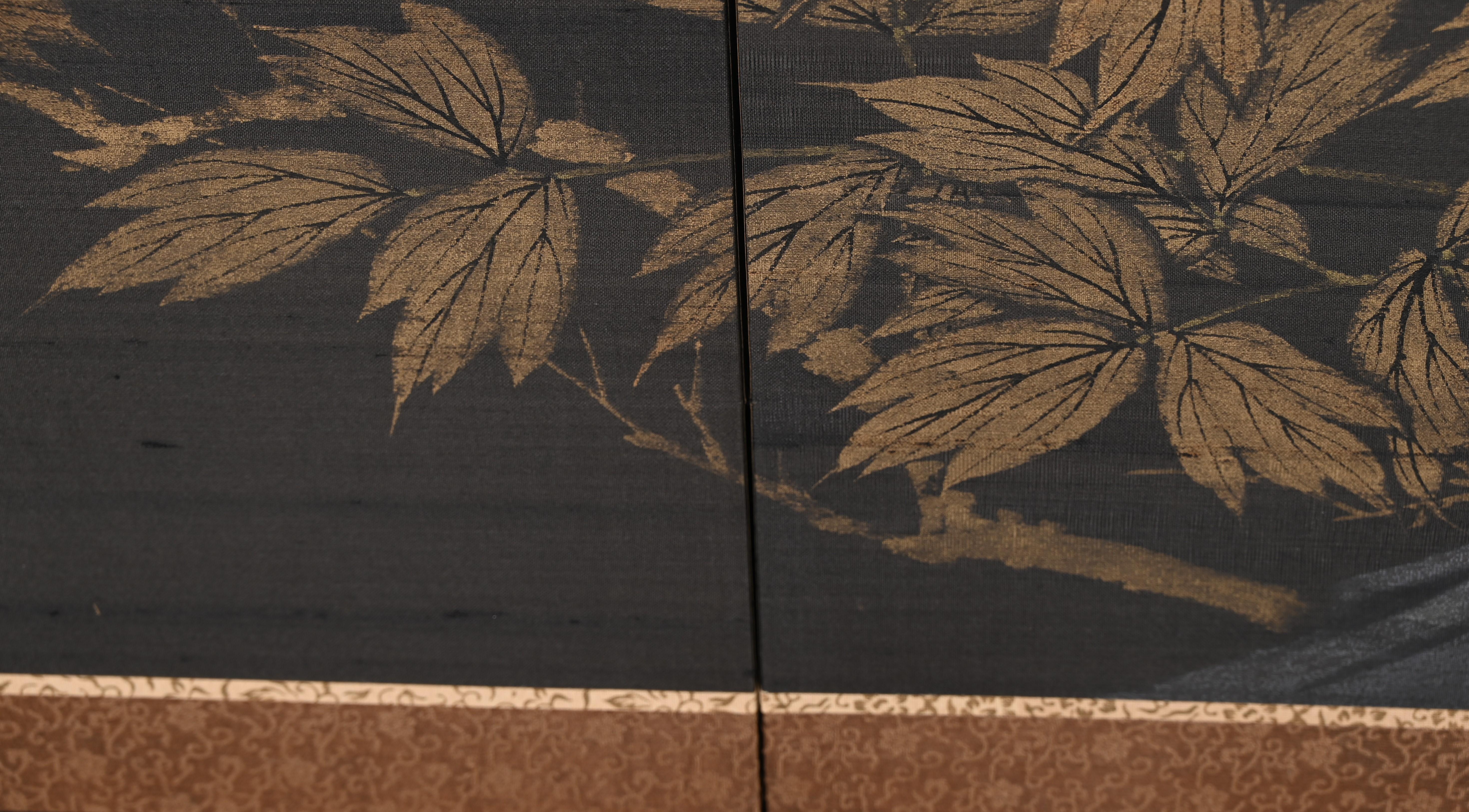 Four Panel Lotus Flower Painting on Silk, Signed, 20th Century 5