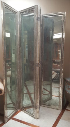 Four Panel Mirror Screen Framed in 12-Karat Gilt Moulding