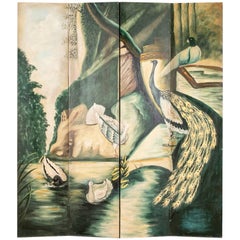 Four-Panel Painted Decorative Floor Screen