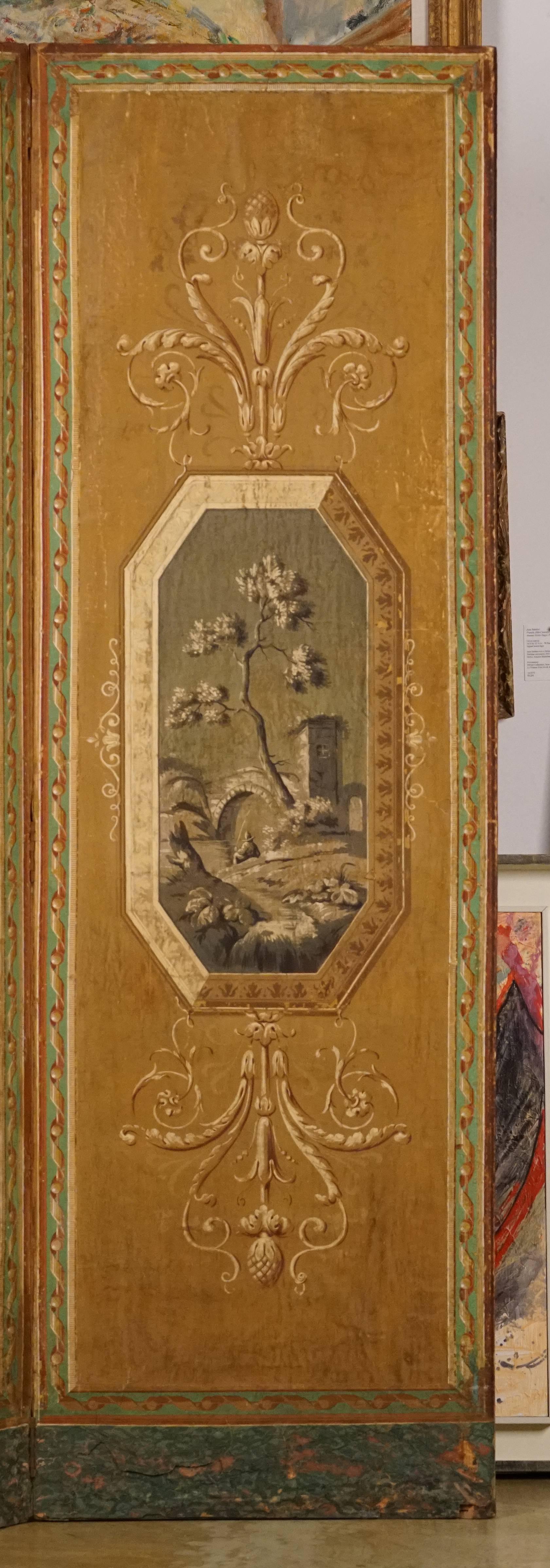 Neoklassischer französischer Raumteiler mit zwei Tafeln, bemalt im Angebot 5