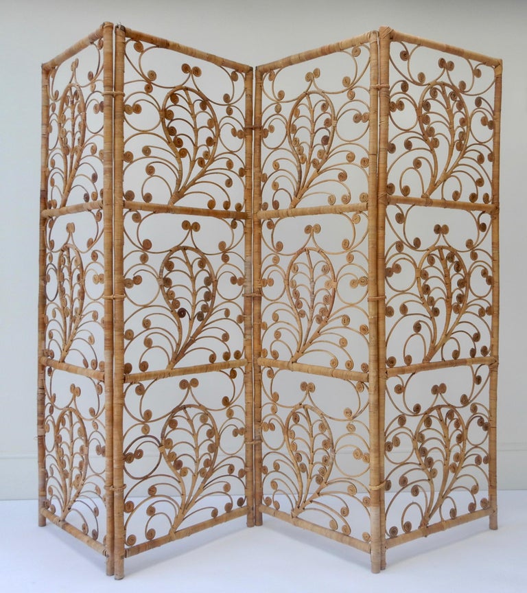 Four-panel rattan screen room divider, 1940s.