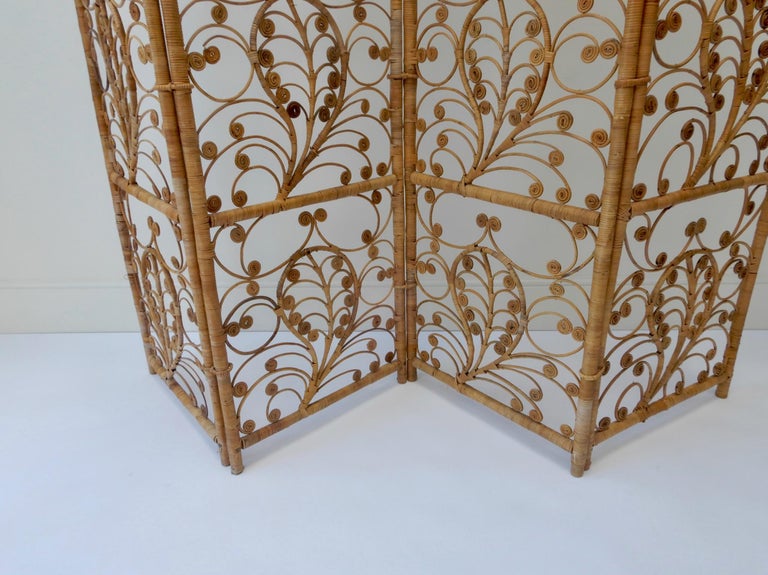 Indian Four-Panel Rattan Screen Room Divider, 1940s For Sale