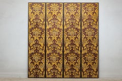 Four-Panel Red and Gold Screen with Hand-Painted Floral and Foliate Motifs