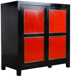 Four-Panel Red Lacquer Armoire with Brass Trim by Robert Kuo, Limited Editon