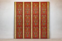 Four-Panel Red Lacquer Folding Screen with Hand-Painted Floral Scrollwork
