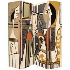 Four-Panel Room Divider Screen Decorated in Manner of Picasso