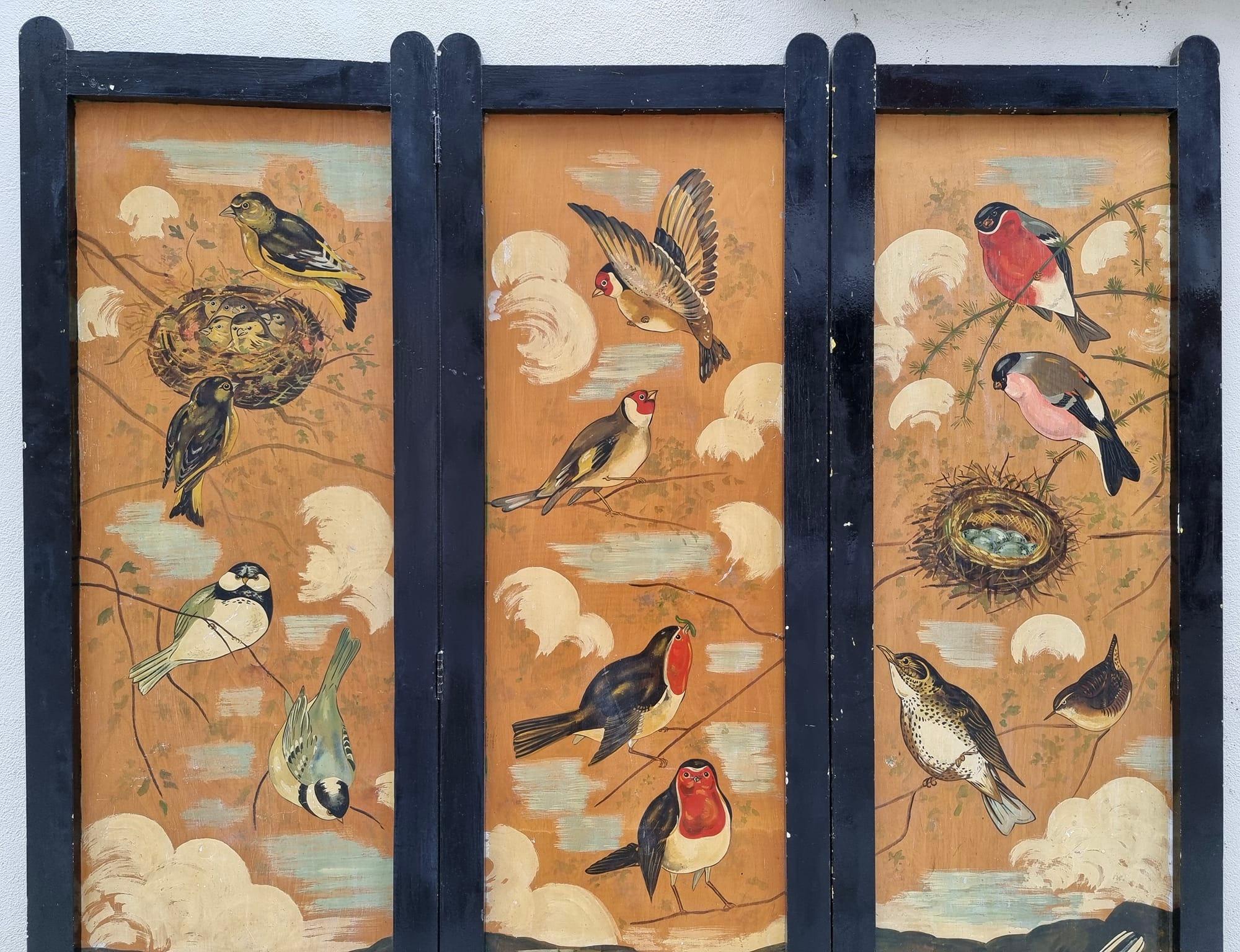 Painted Three Panel  Screen For Sale