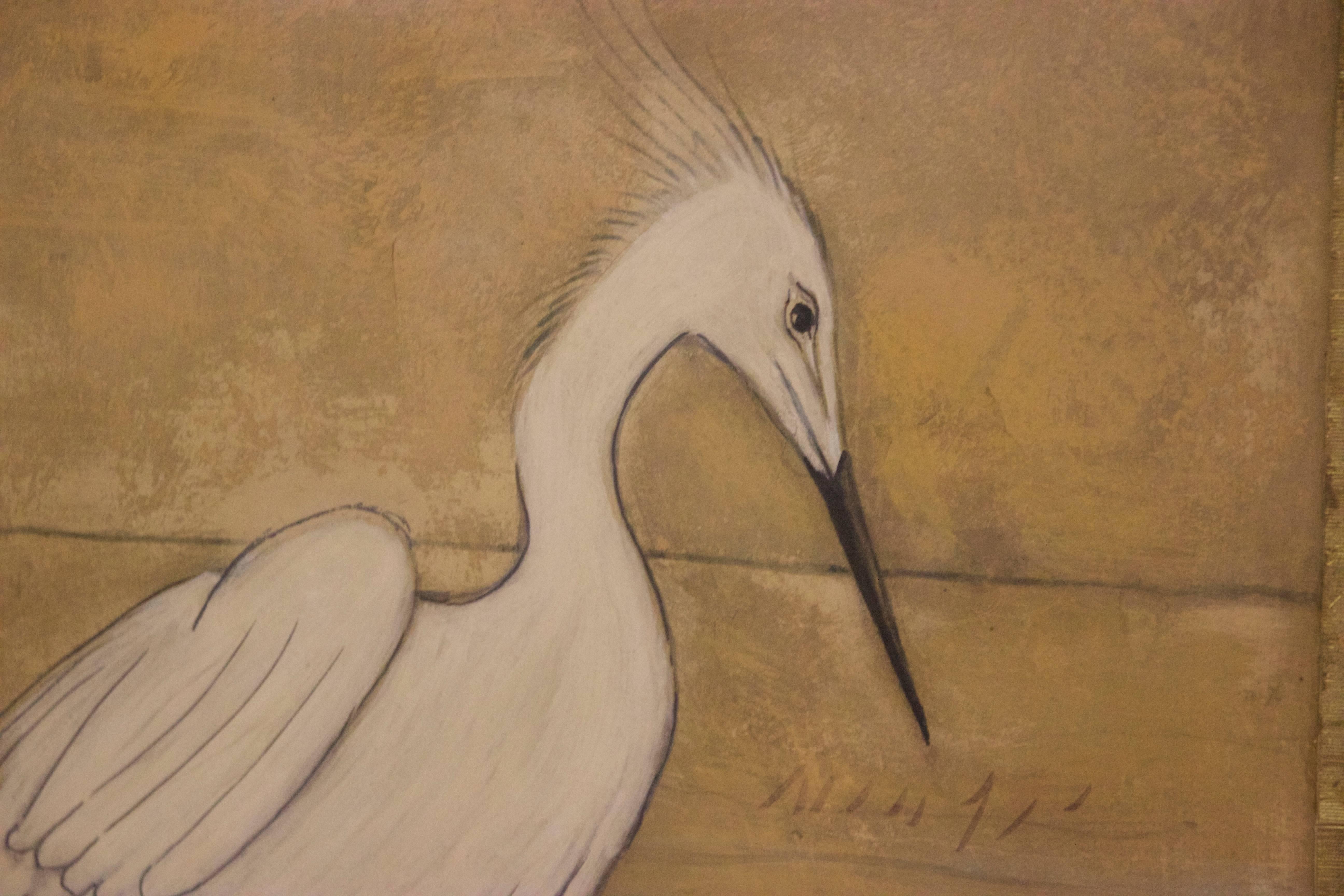 Four-Panel Screen Japan Decoration with Herons, Pencil and Gouache on Paper 4