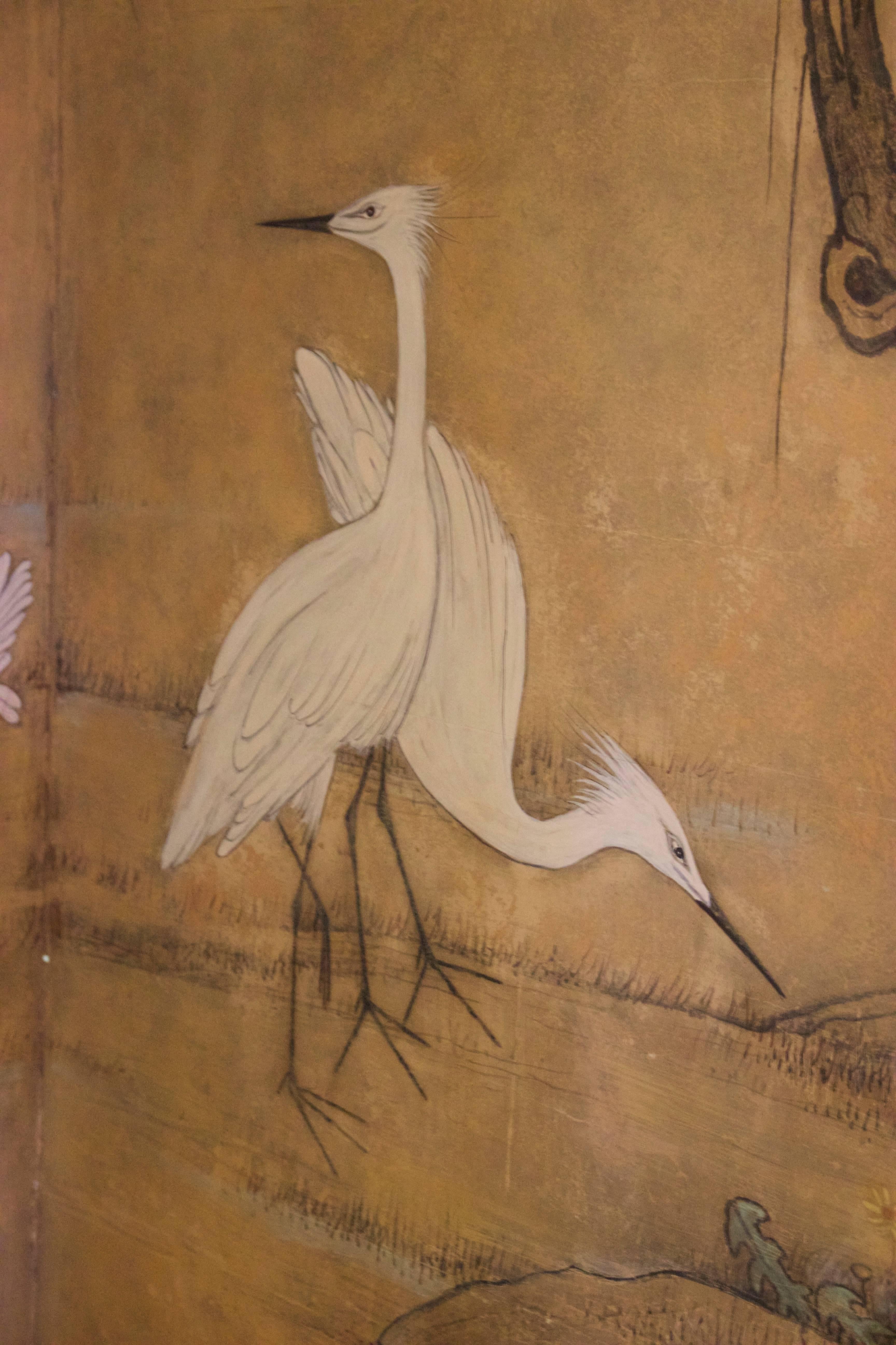 Four-Panel Screen Japan Decoration with Herons, Pencil and Gouache on Paper 5