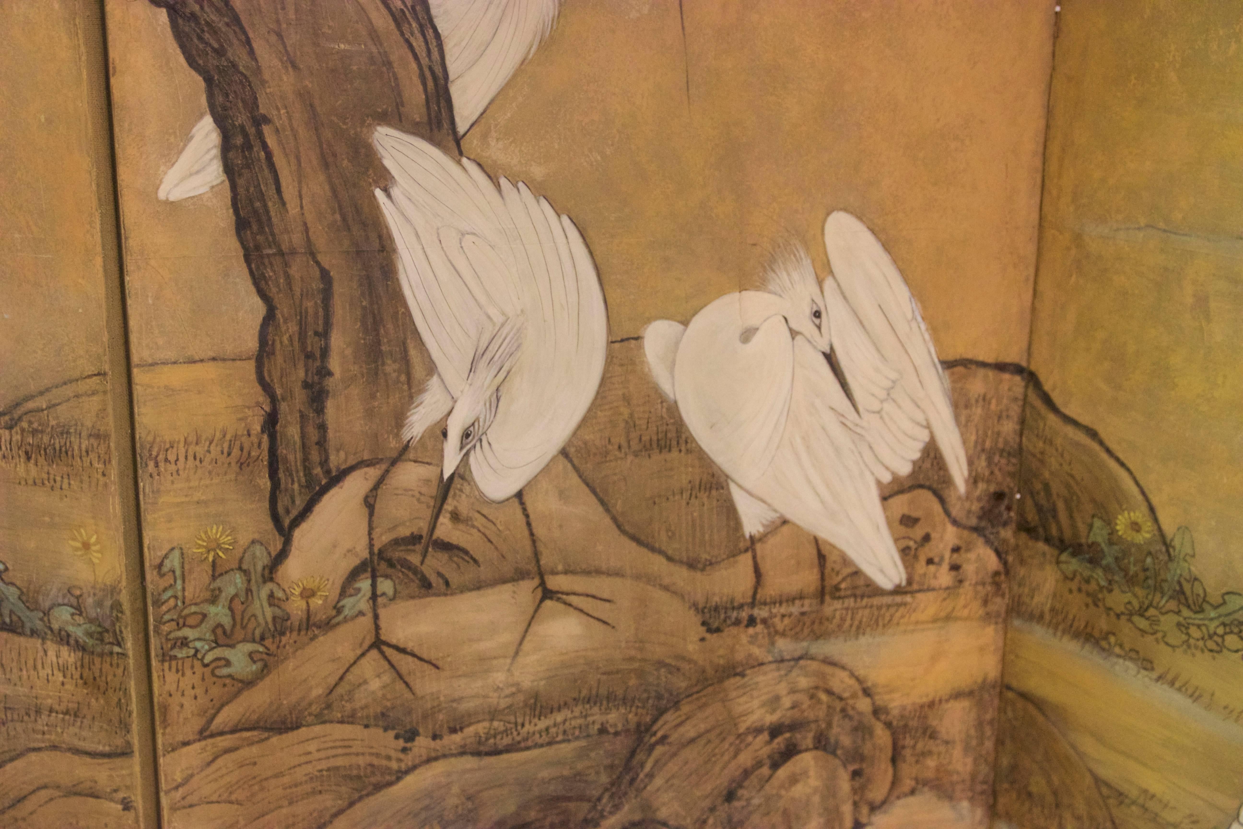 Four-Panel Screen Japan Decoration with Herons, Pencil and Gouache on Paper 6