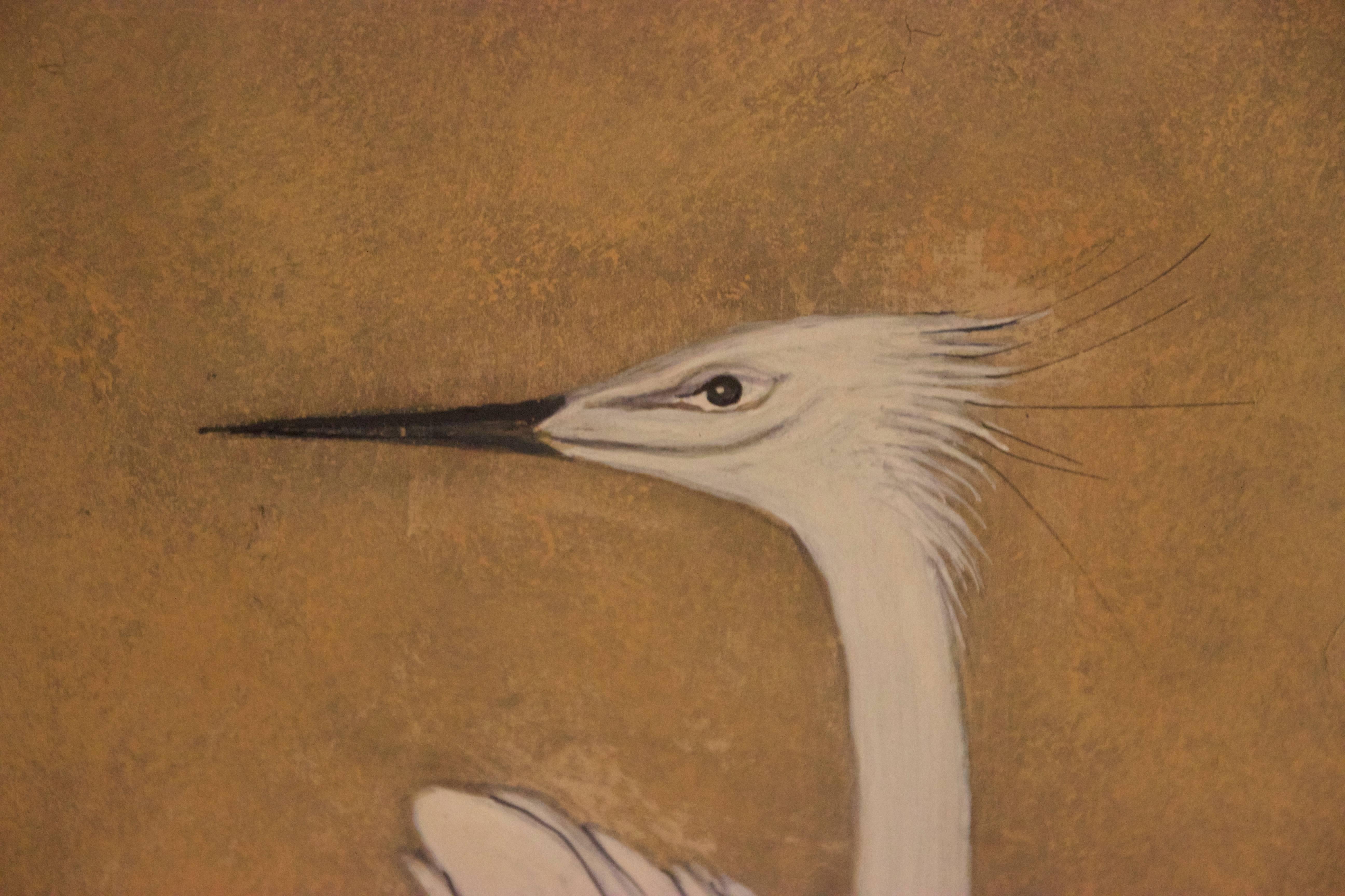 Four-Panel Screen Japan Decoration with Herons, Pencil and Gouache on Paper 8
