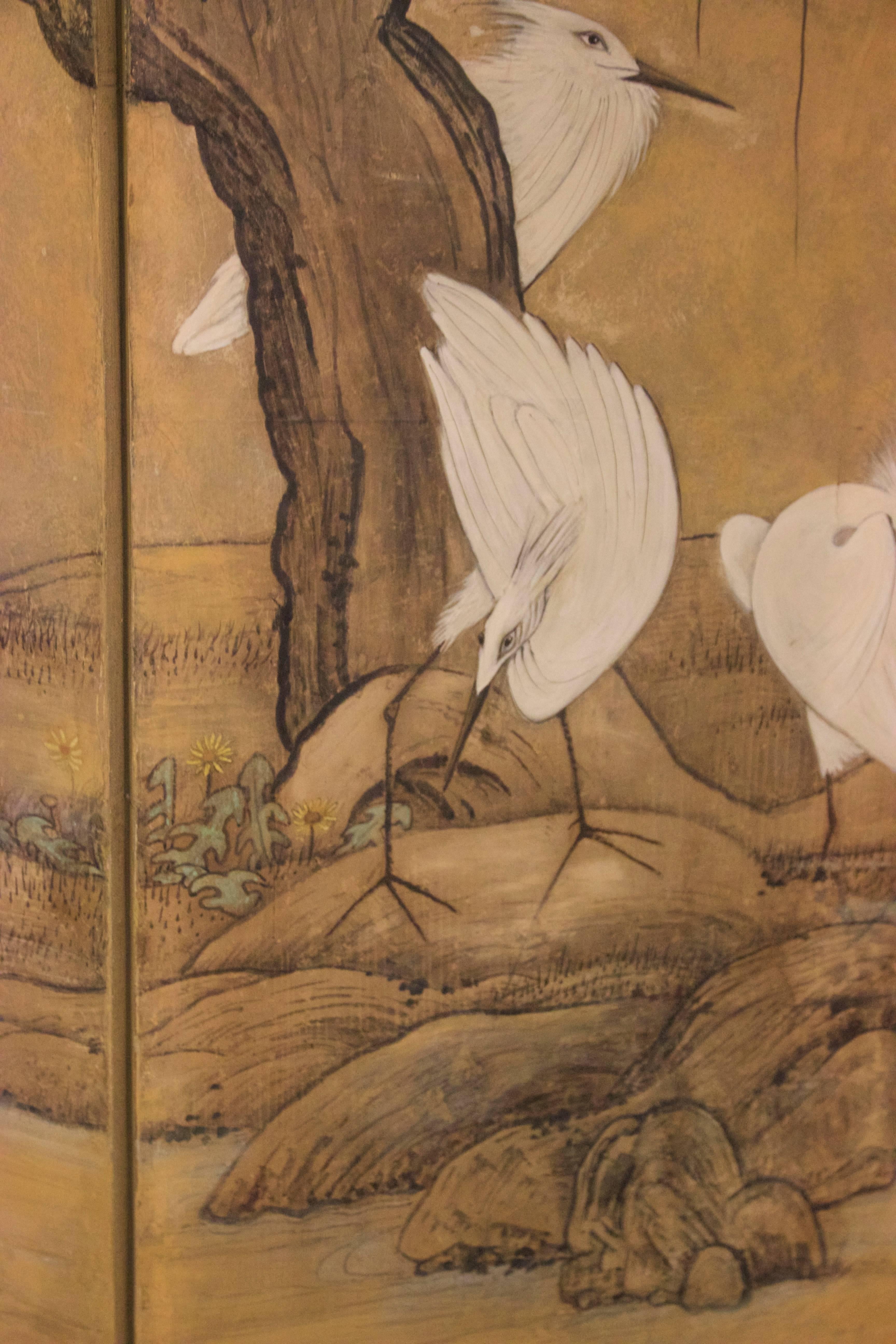 Four-Panel Screen Japan Decoration with Herons, Pencil and Gouache on Paper 10