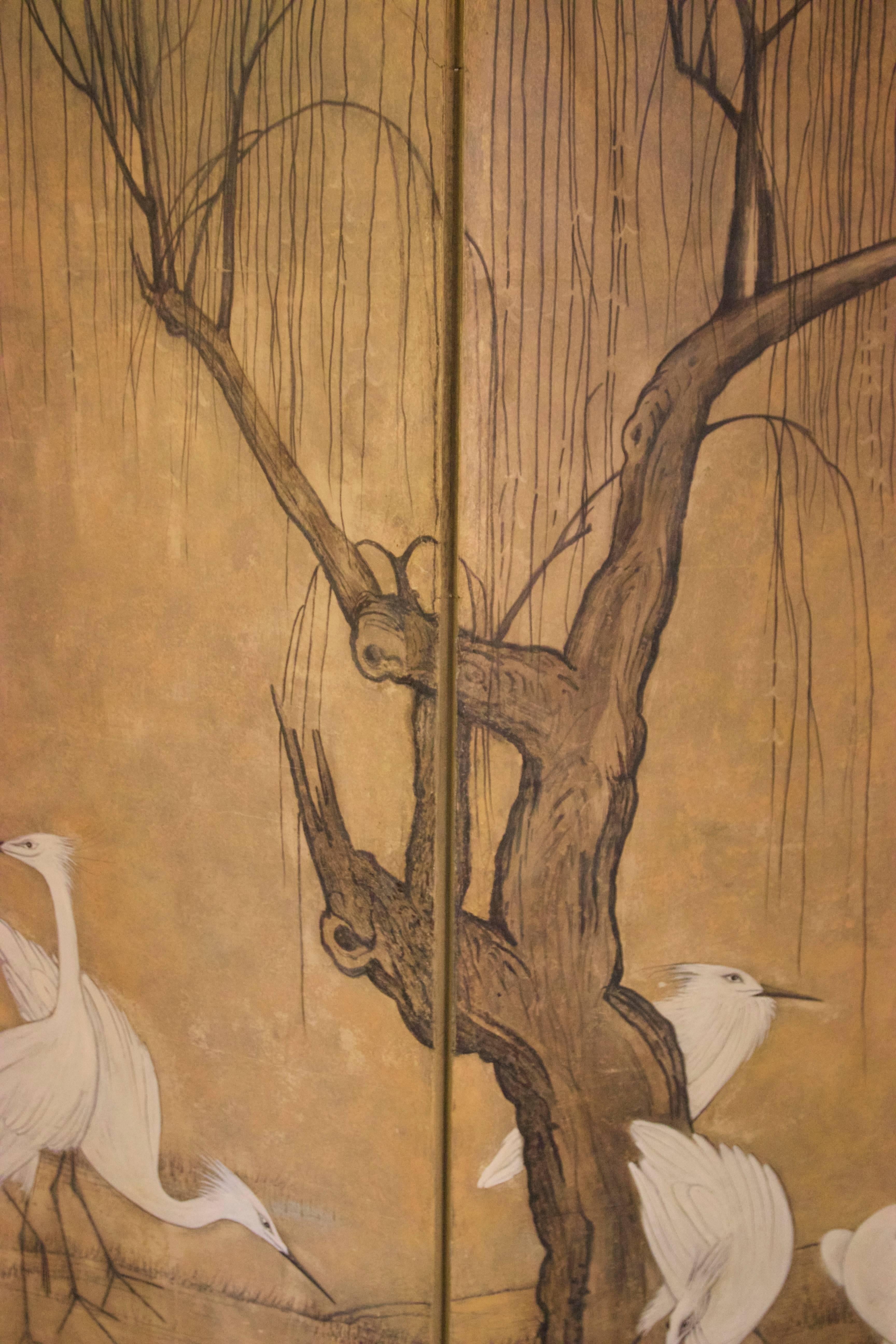 Four-Panel Screen Japan Decoration with Herons, Pencil and Gouache on Paper 2