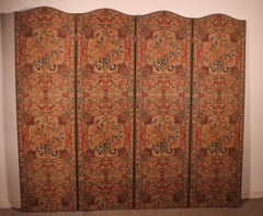 Four-panel Screen Painted Ony Fabric From The 19th Century