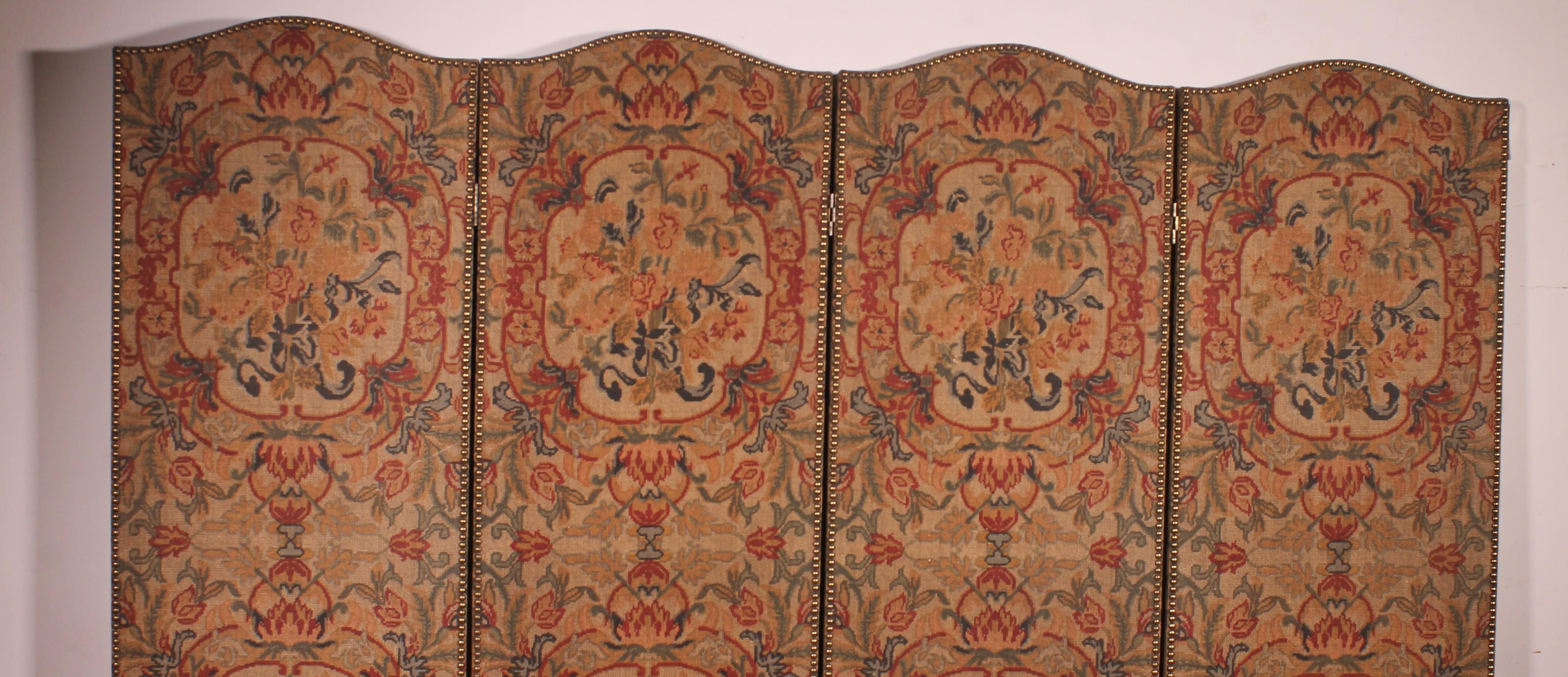 French Four-panel Screen Painted Ony Fabric From The 19th Century For Sale
