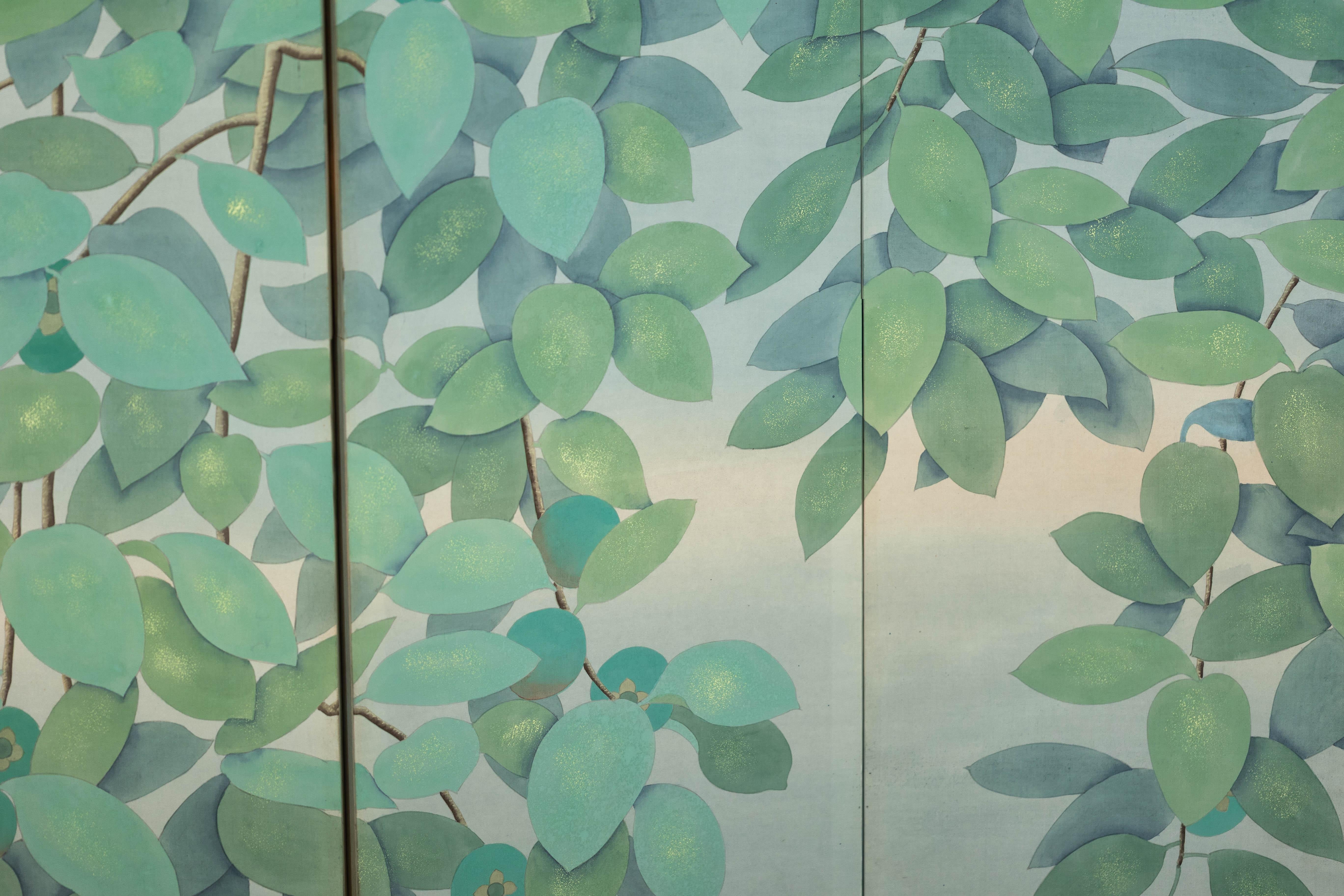 Four-Panel Screen with Painted Leaves and Black Cat Scene 4