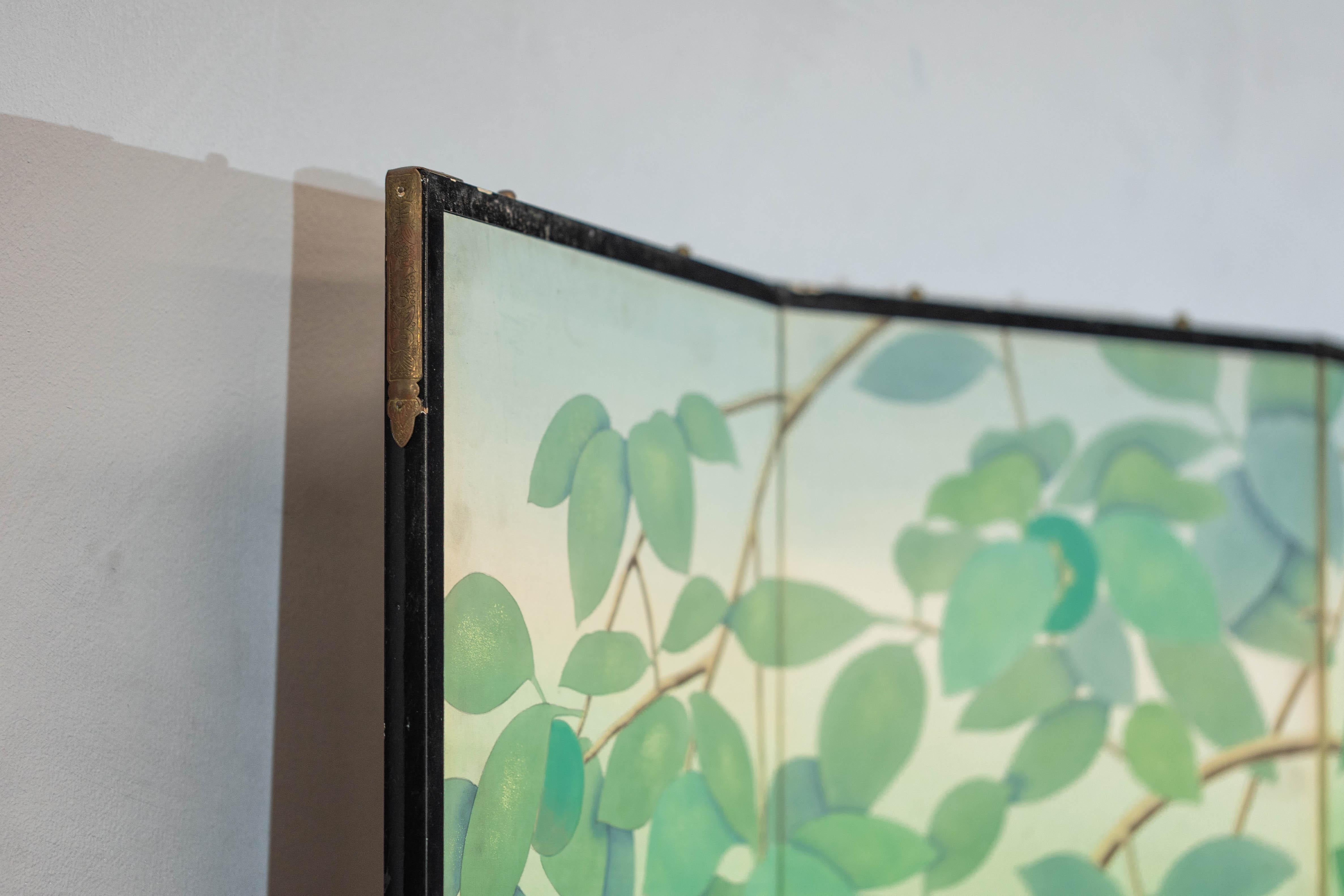 Four-Panel Screen with Painted Leaves and Black Cat Scene 8