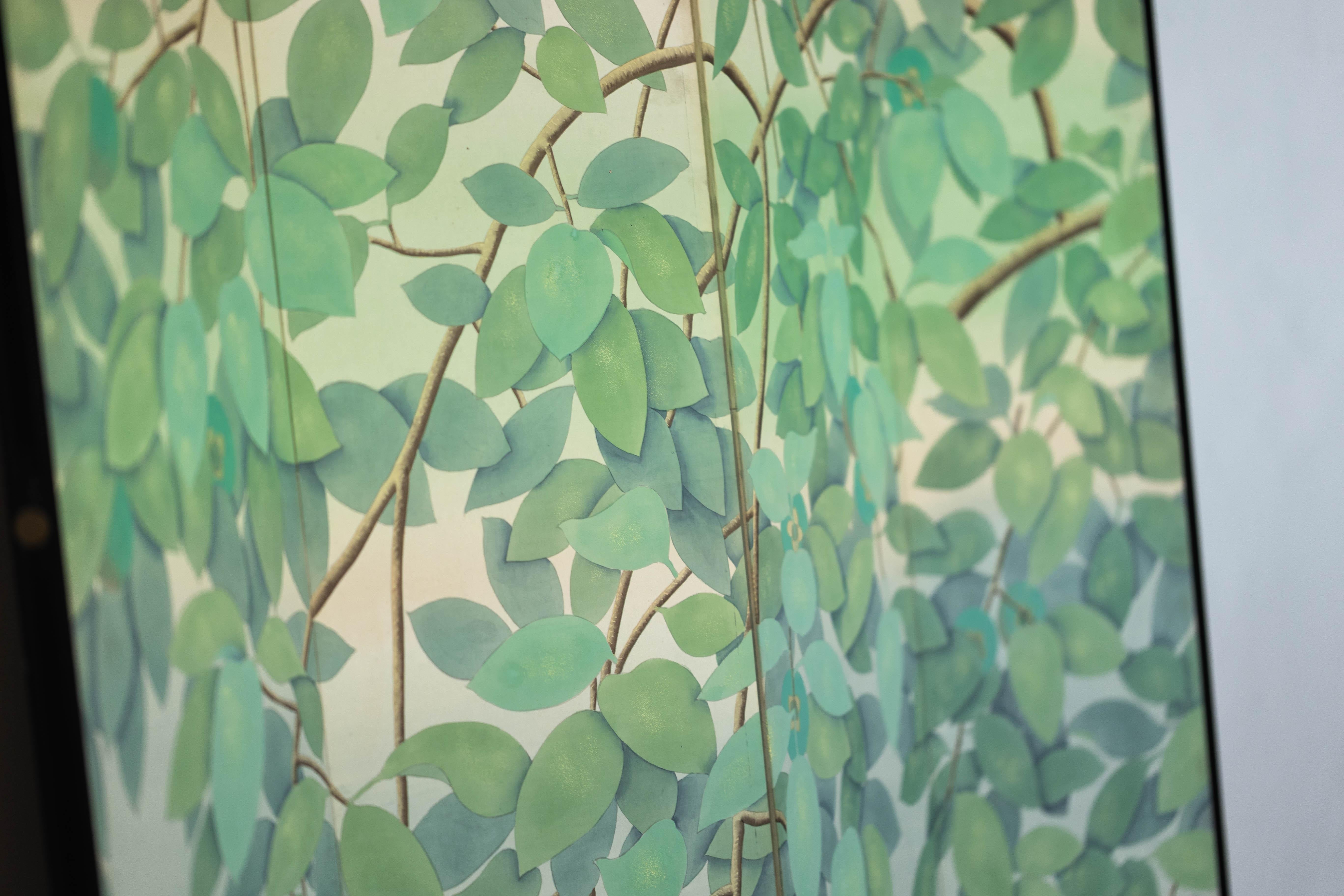 Four-Panel Screen with Painted Leaves and Black Cat Scene 9