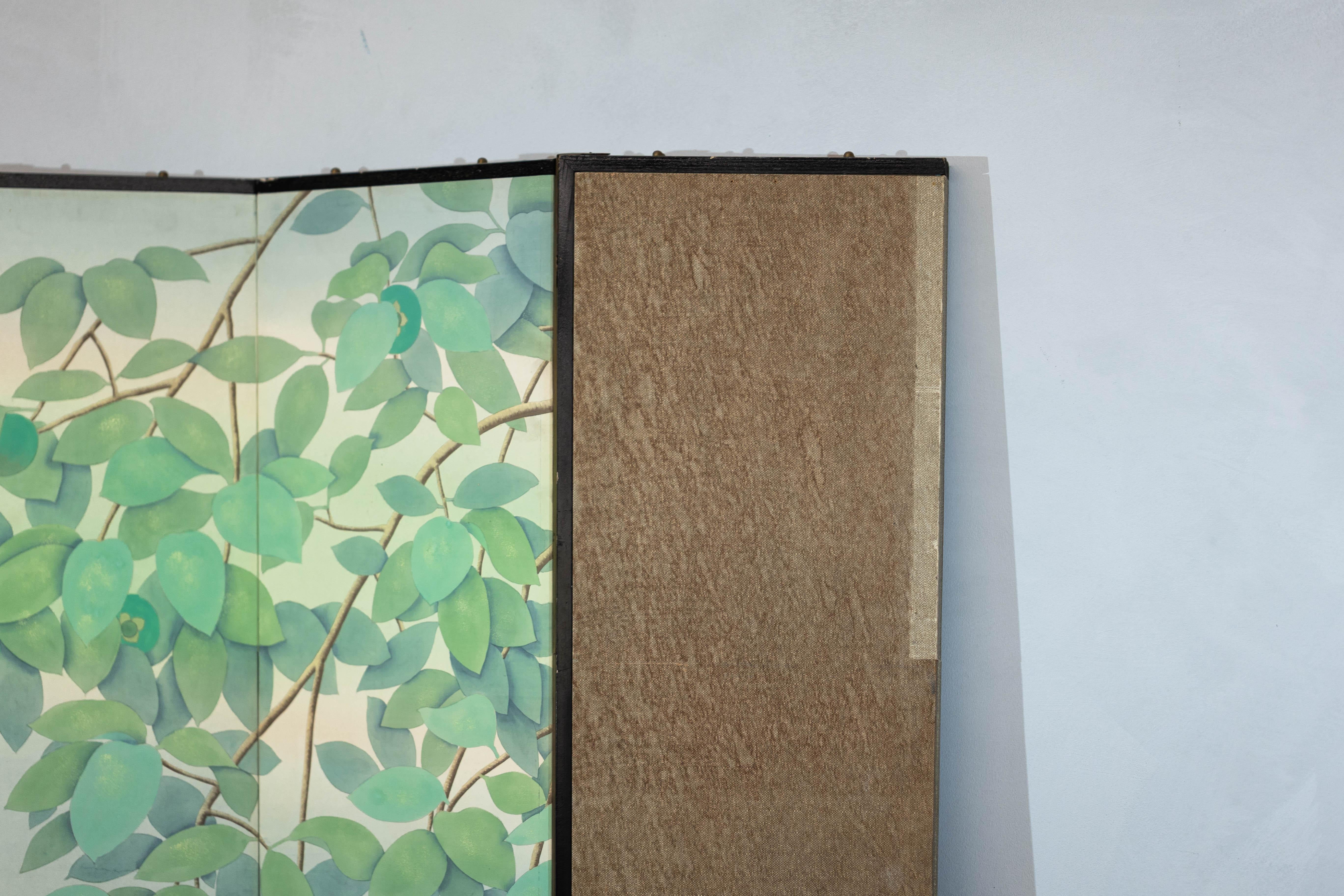 Four-Panel Screen with Painted Leaves and Black Cat Scene 13