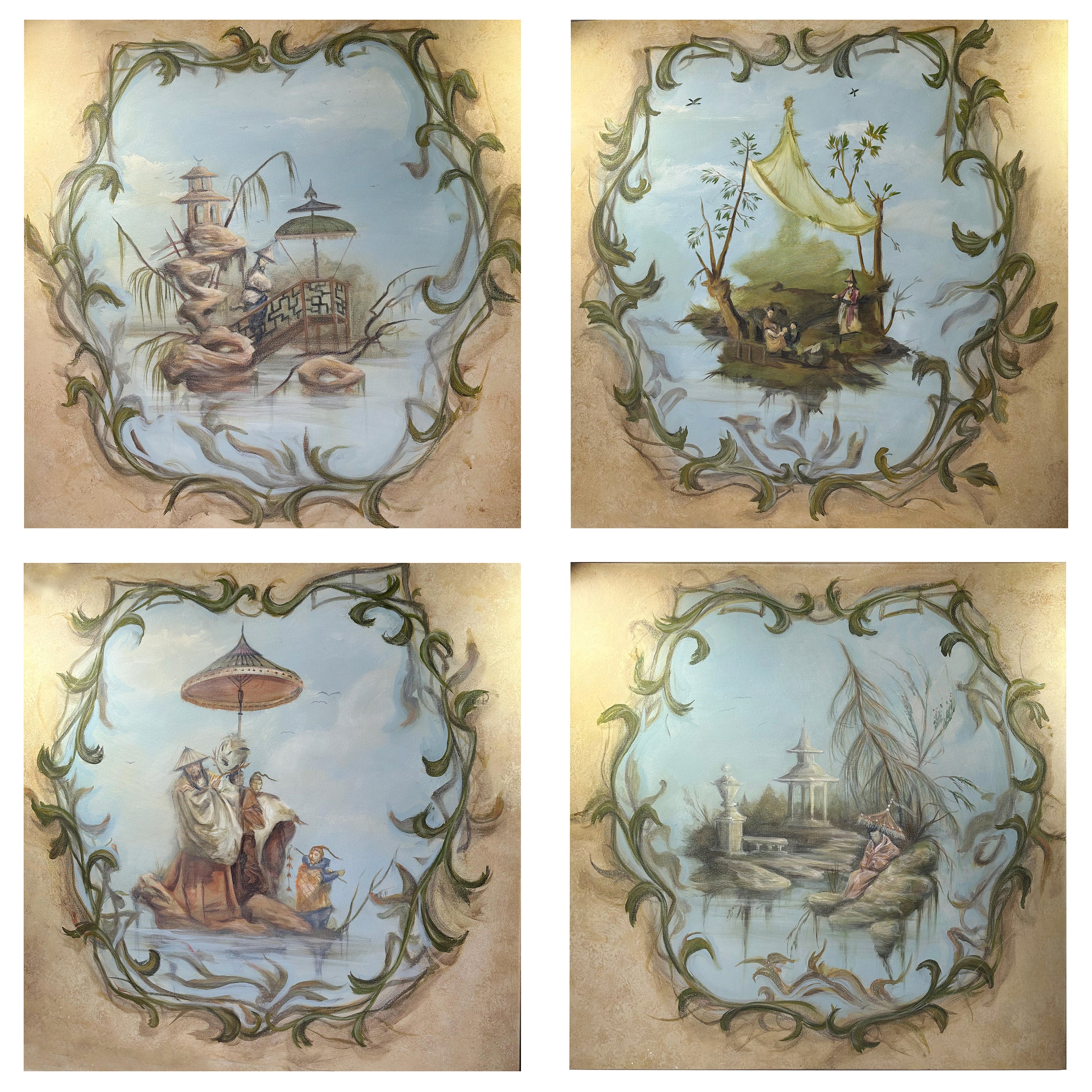 Vierteiliges Tafelset aus Chinoiserie-Gemälde des Künstlers Richard Holton im Angebot