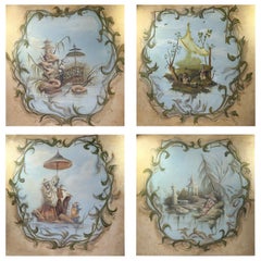 Ensemble de quatre panneaux de peintures de chinoiseries de l'artiste Richard Holton