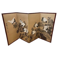 Vintage Four panel silk Asian signed screen