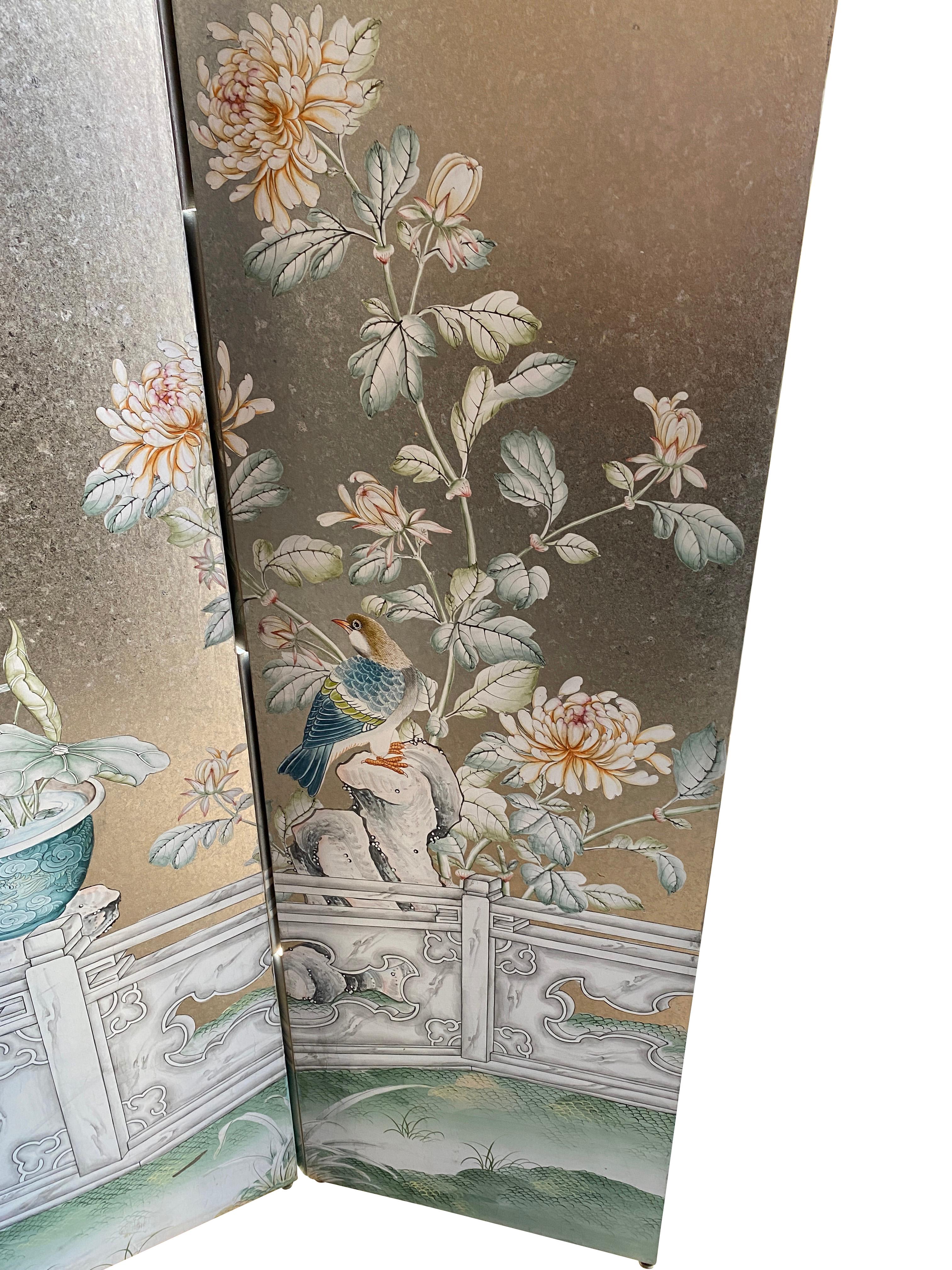 Chinoiserie scene on a silvered background.