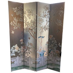 Vintage Four-Panel Wallpaper Screen