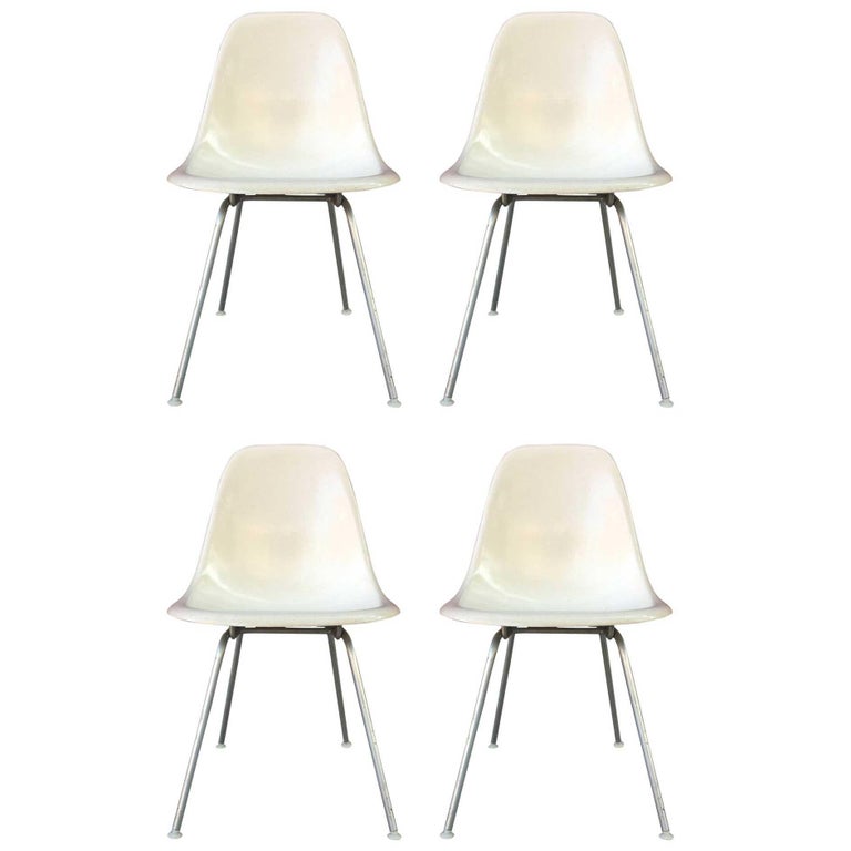 Four Parchment Herman Miller Eames Dining Chairs For Sale