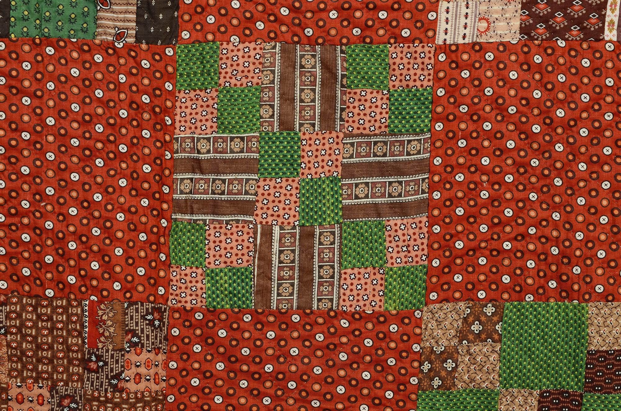 Patchwork Four-Patch in Nine-Patch Quilt For Sale