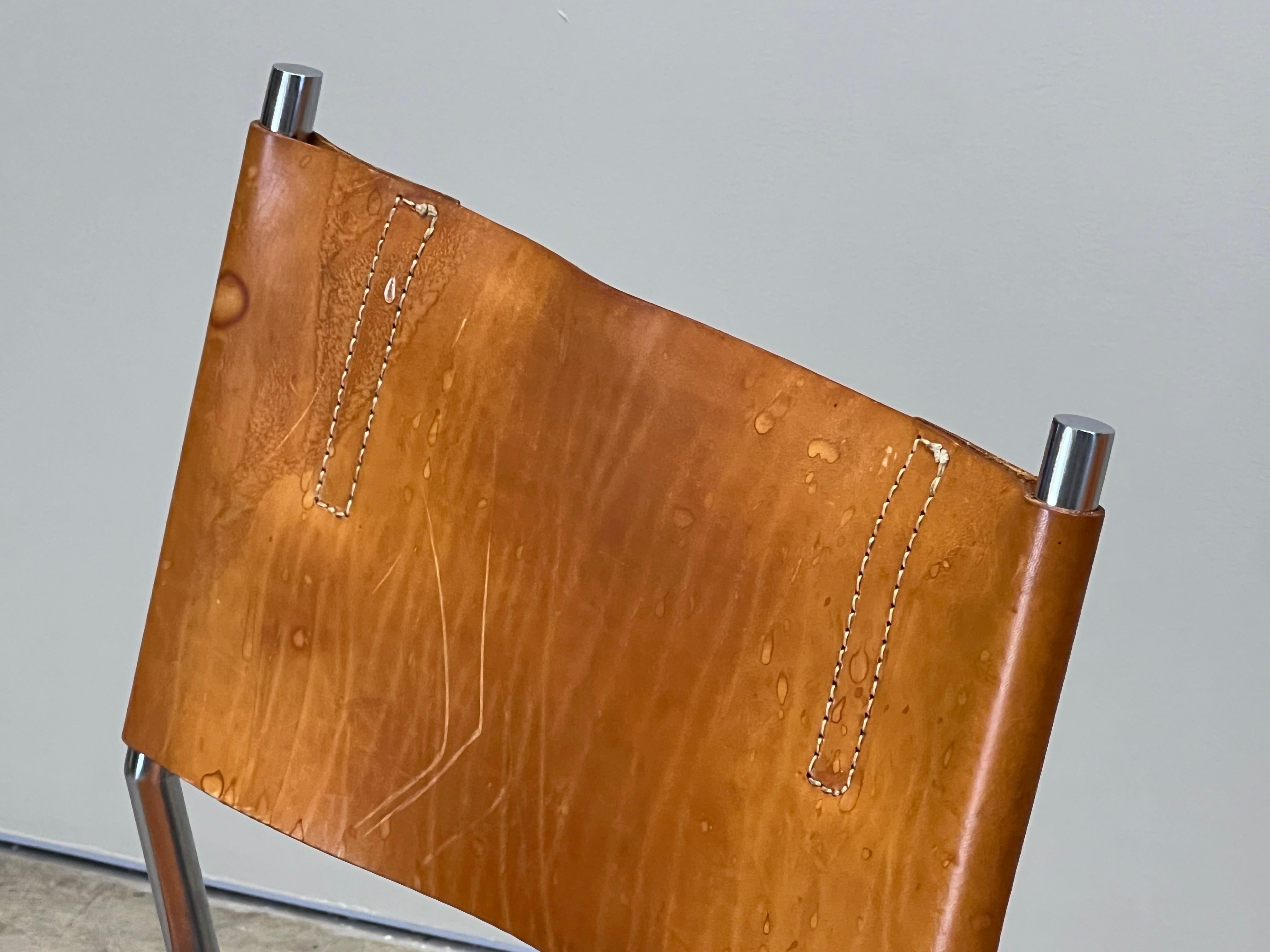 Four Patinated Leather Dining Chairs by Martin Visser For Sale 7