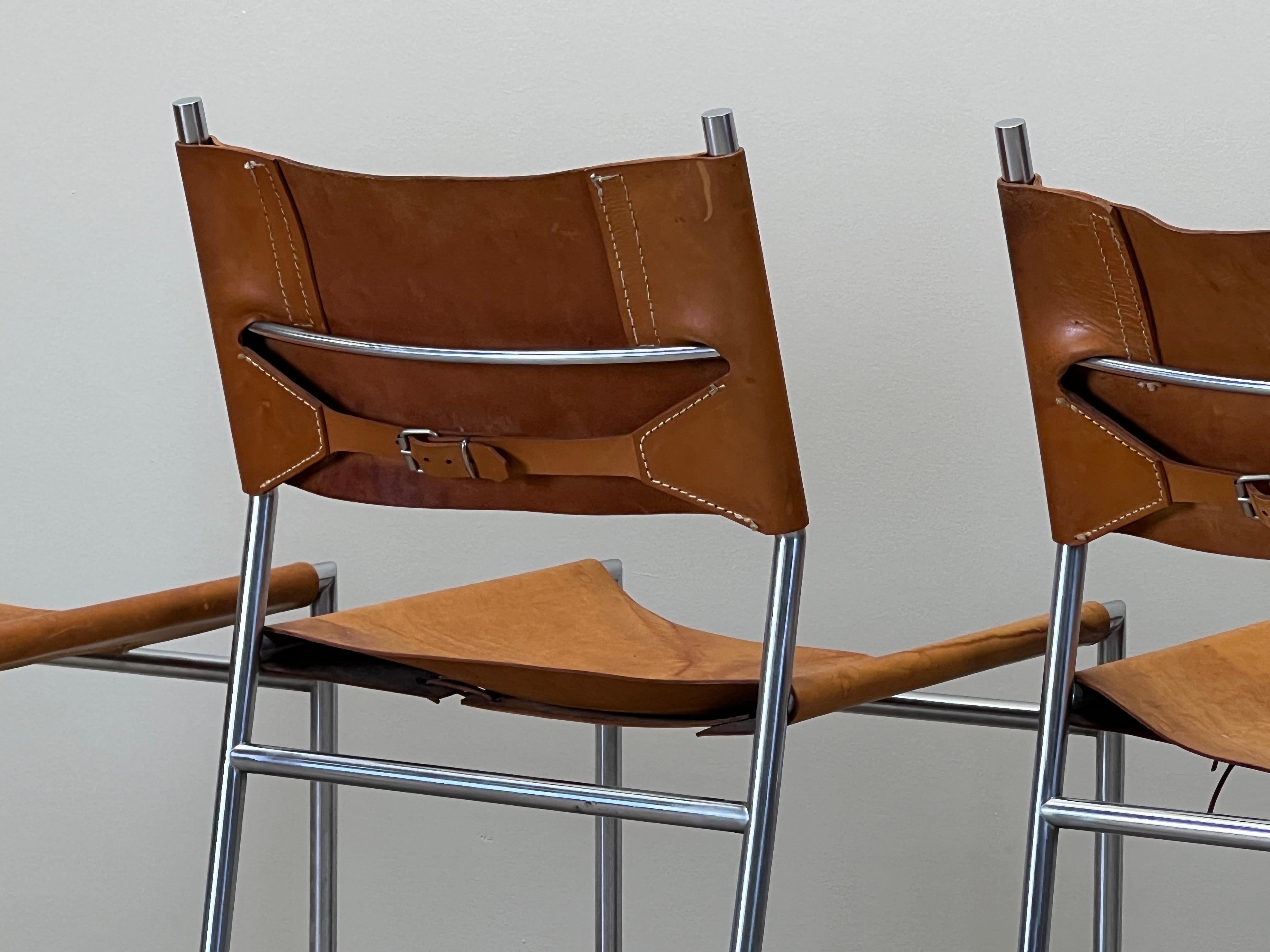 Four Patinated Leather Dining Chairs by Martin Visser For Sale 10