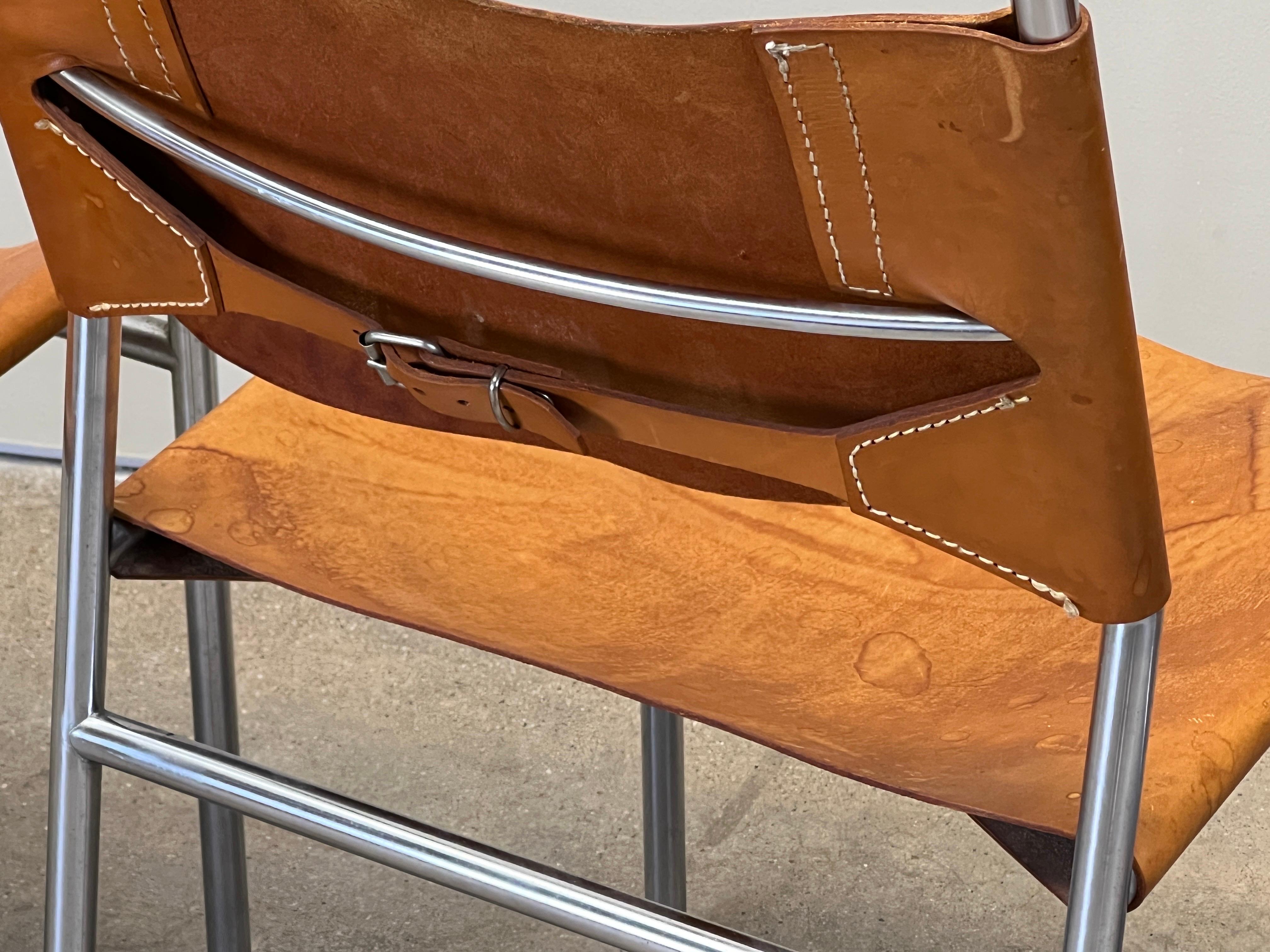 Four Patinated Leather Dining Chairs by Martin Visser For Sale 12