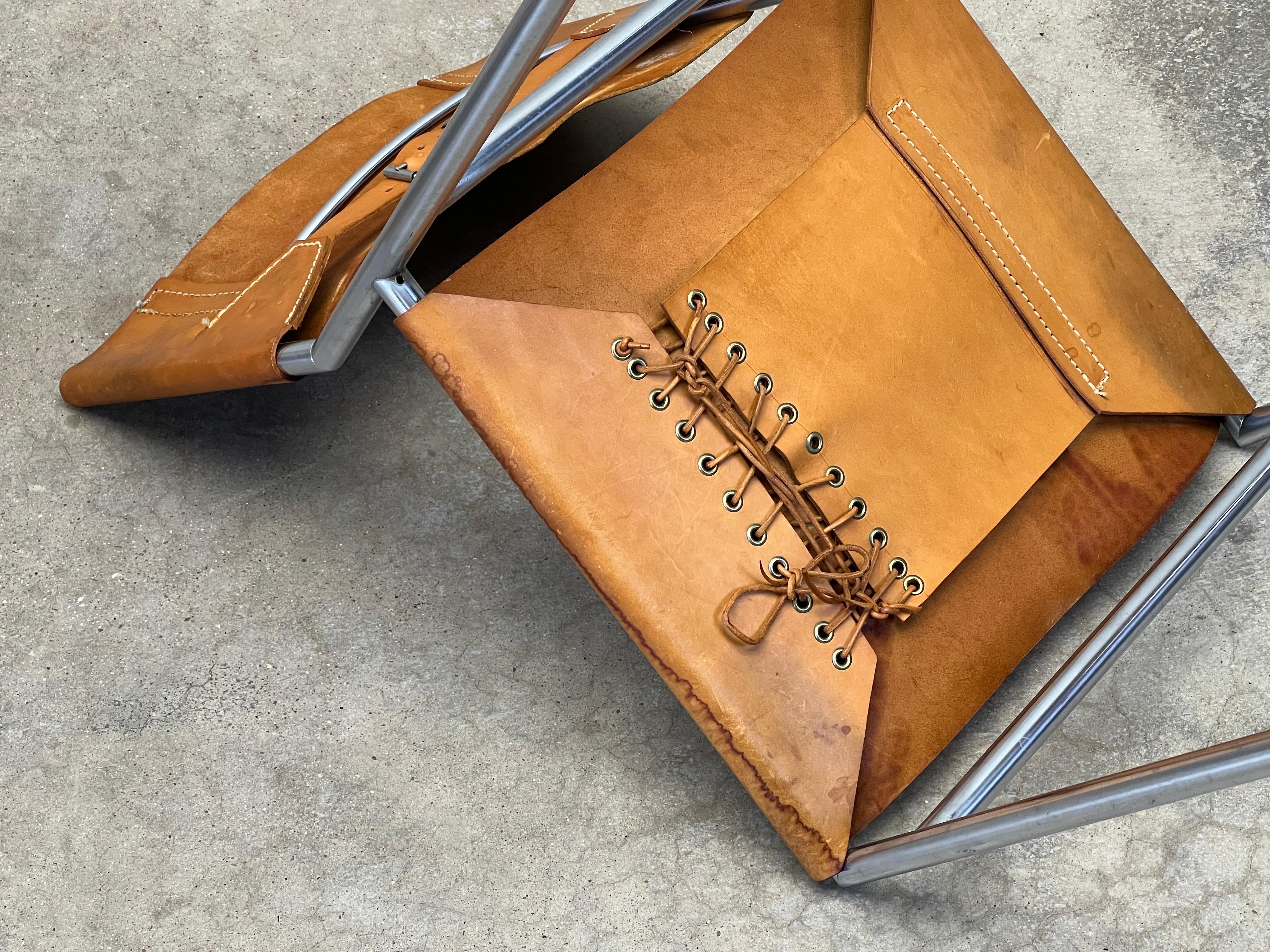 Four Patinated Leather Dining Chairs by Martin Visser For Sale 13